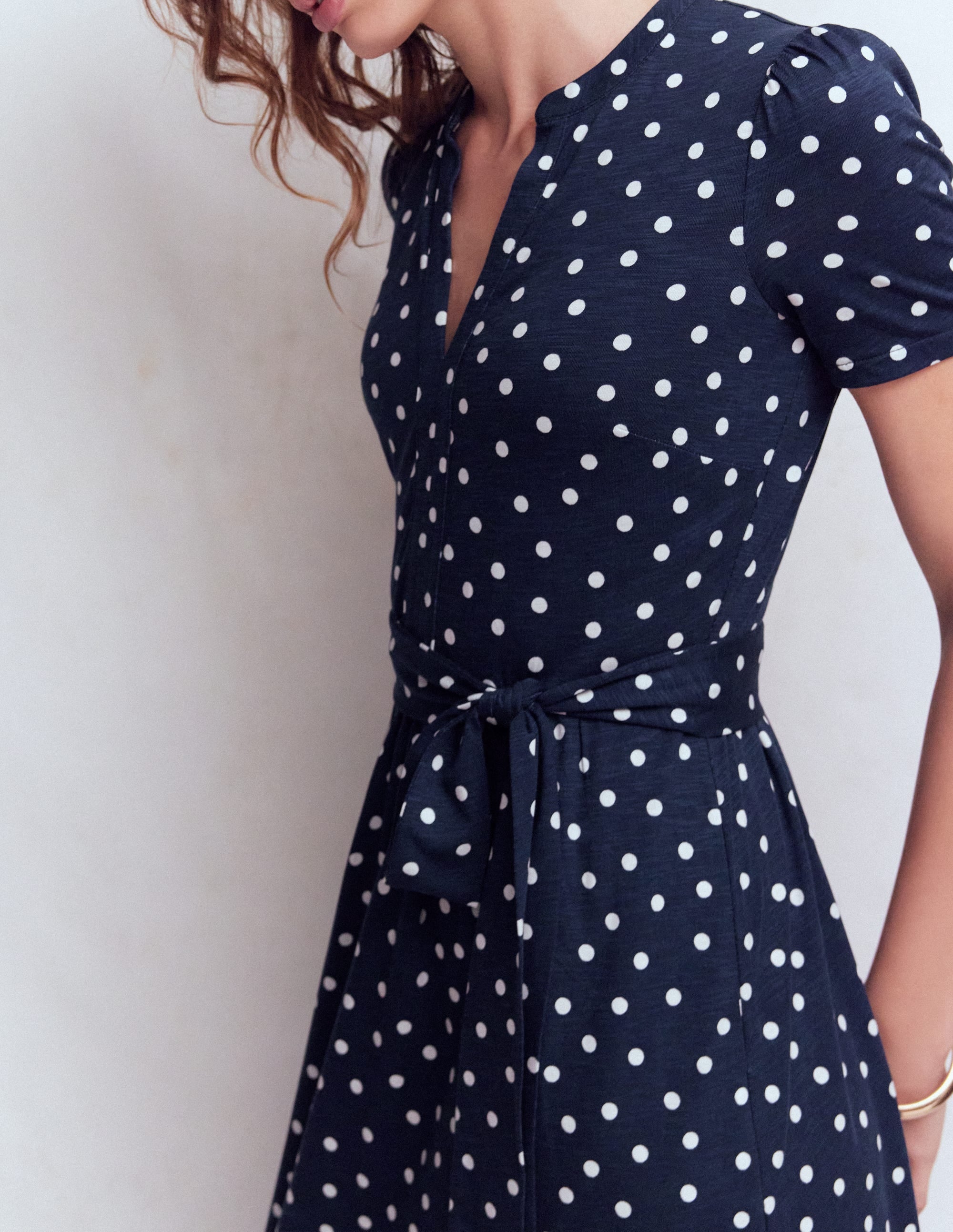 Naomi Jersey Midi Dress - Navy and Ivory, Painted Dot | Boden USA