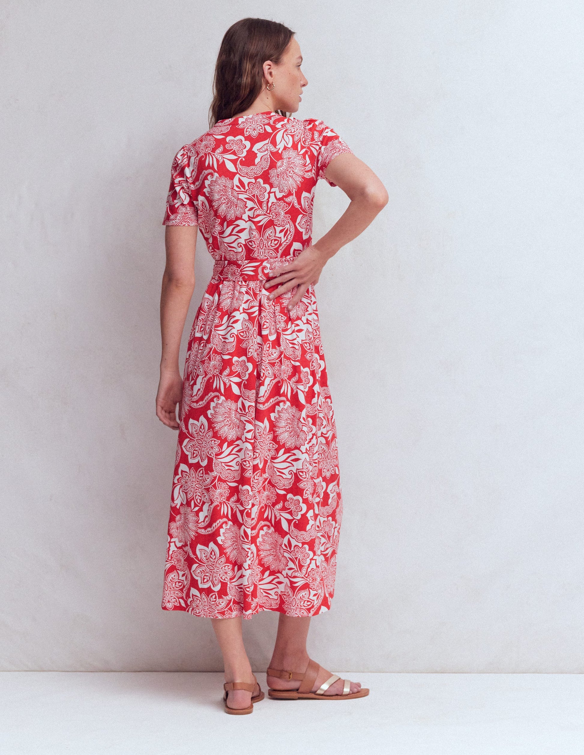 open lace back dress Naomi Jersey Midi Dress-Blood Orange, Elegant Blossom