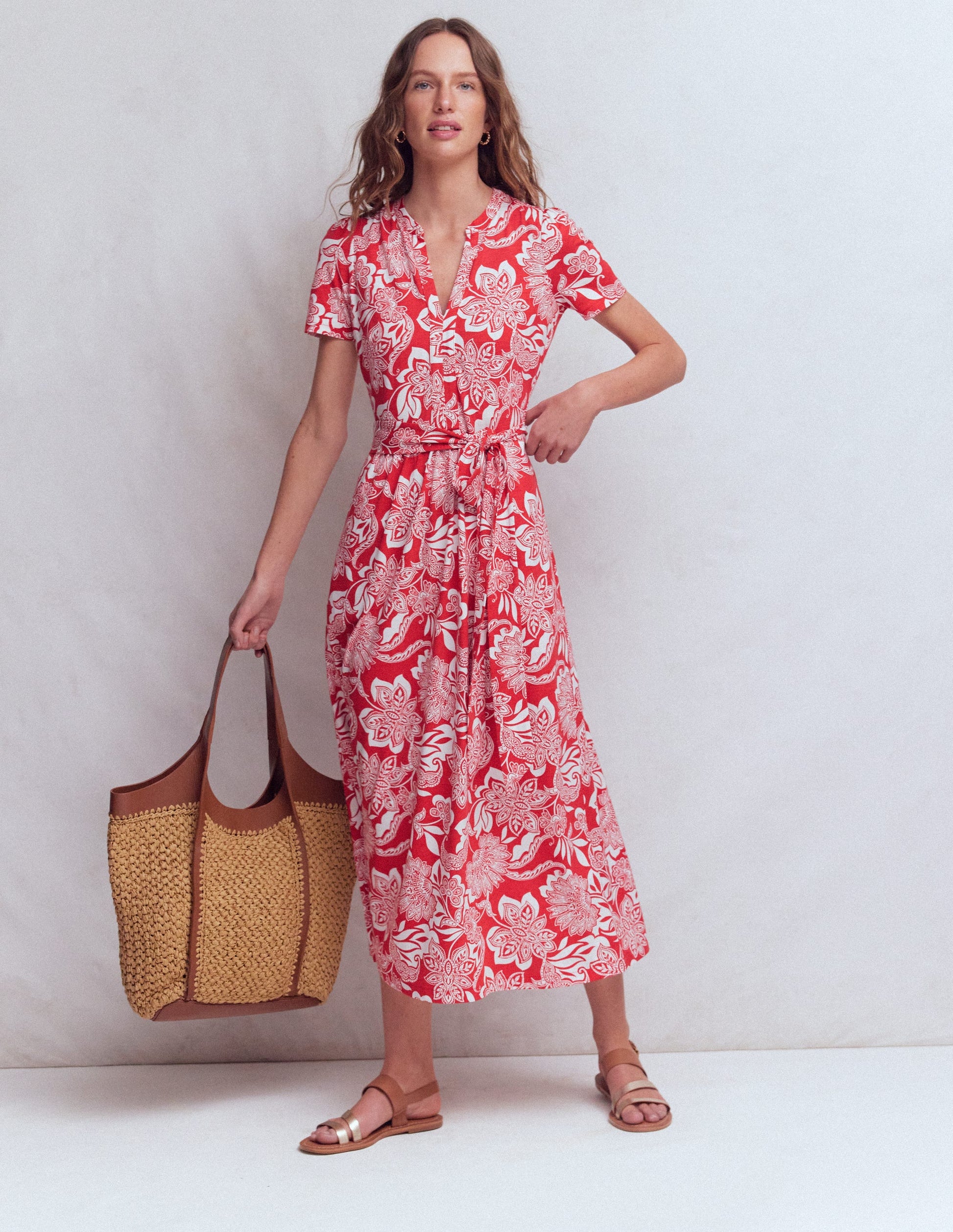 Naomi Jersey Midi Dress-Blood Orange, Elegant Blossom-4