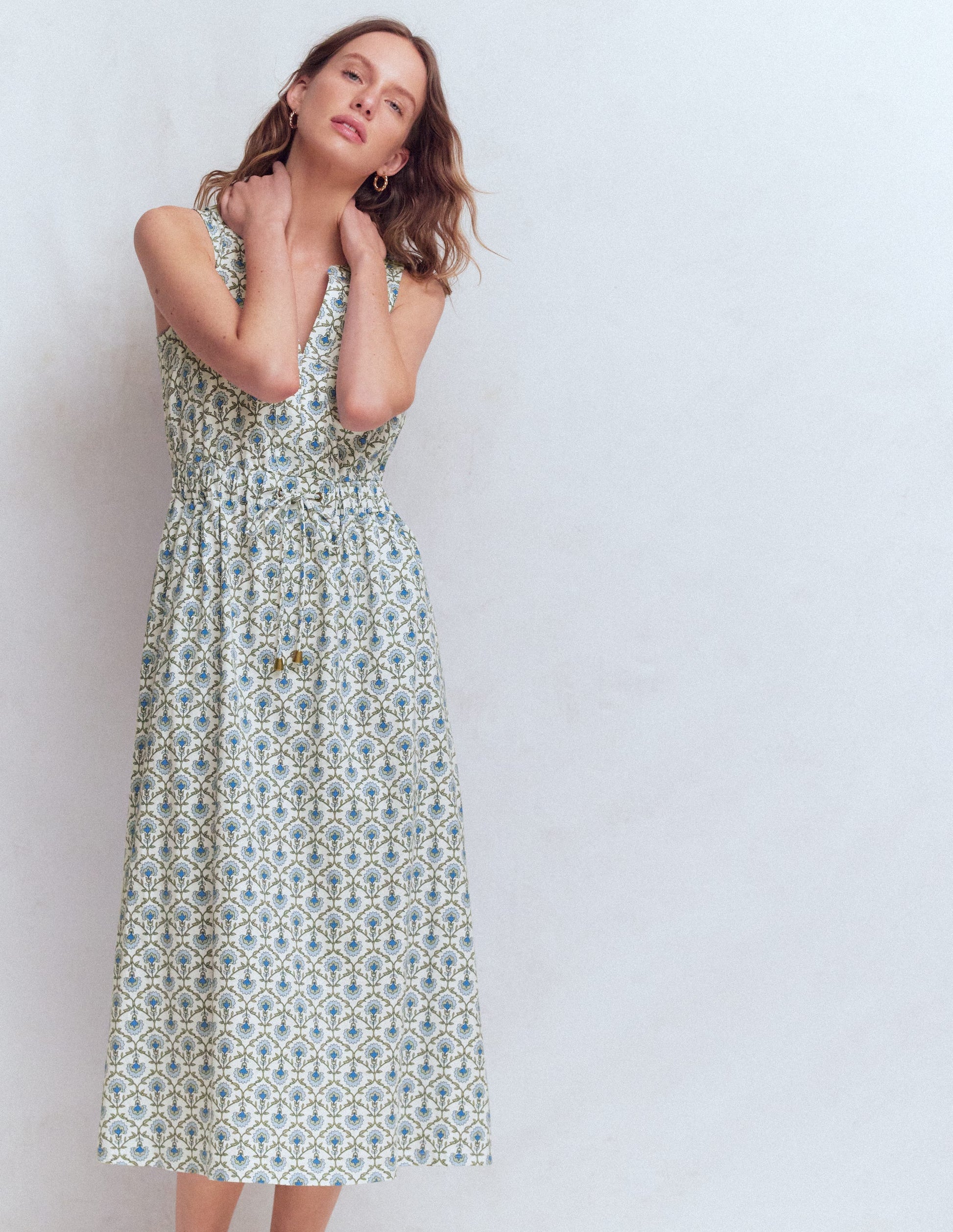 Delphine Midi Sleeveless Dress-Ivory, Flower Lattice-1