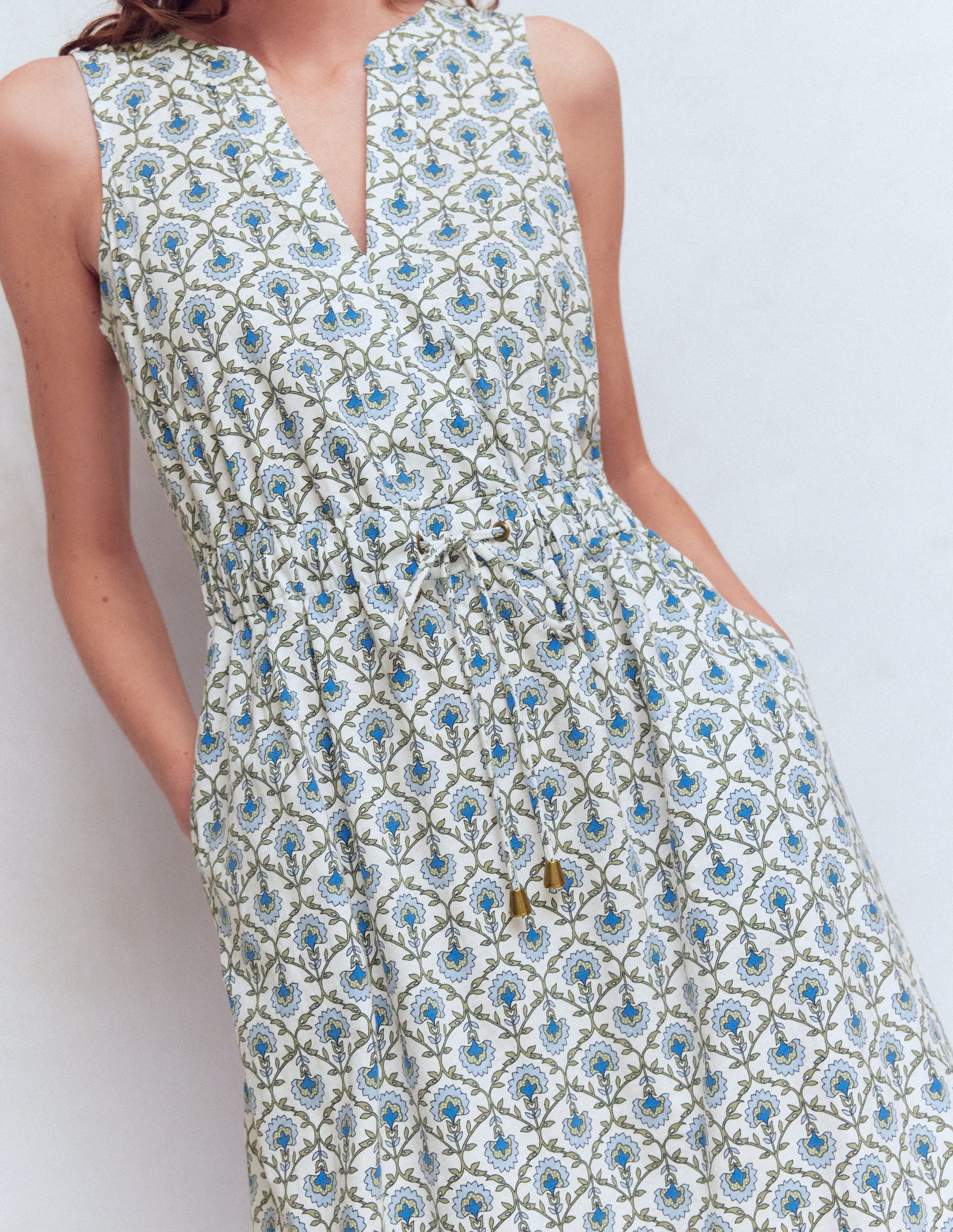 Delphine Midi Sleeveless Dress-Ivory, Flower Lattice - Image 2