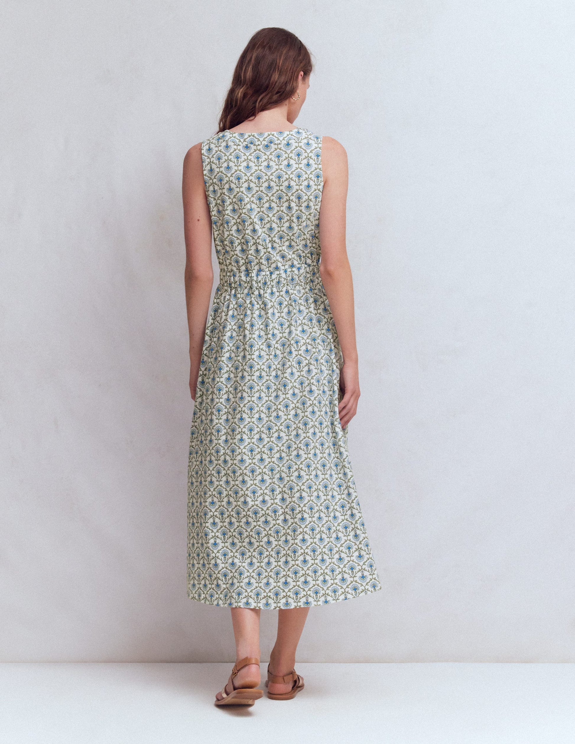 Delphine Midi Sleeveless Dress-Ivory, Flower Lattice-3