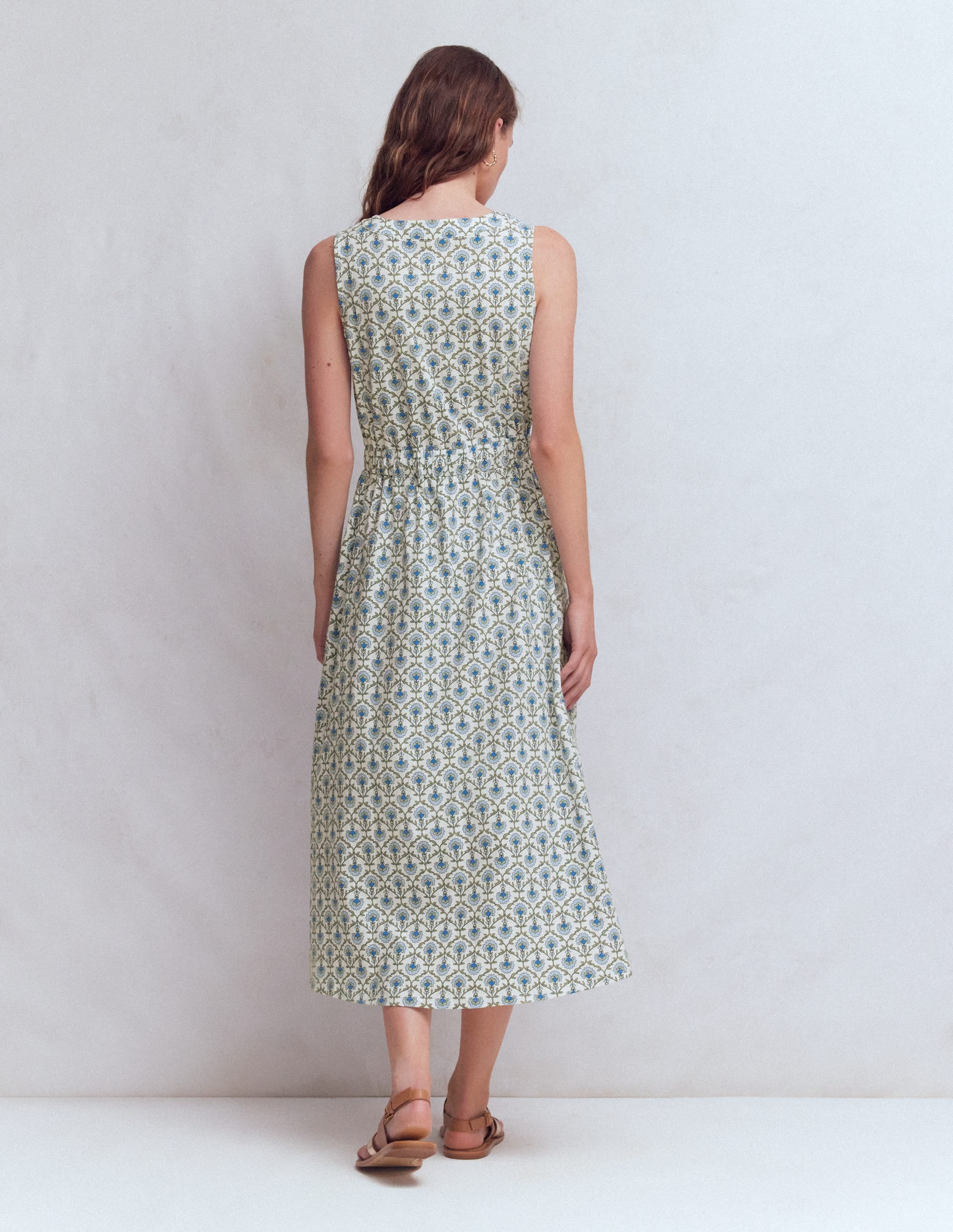 Delphine Midi Sleeveless Dress-Ivory, Flower Lattice - Image 3