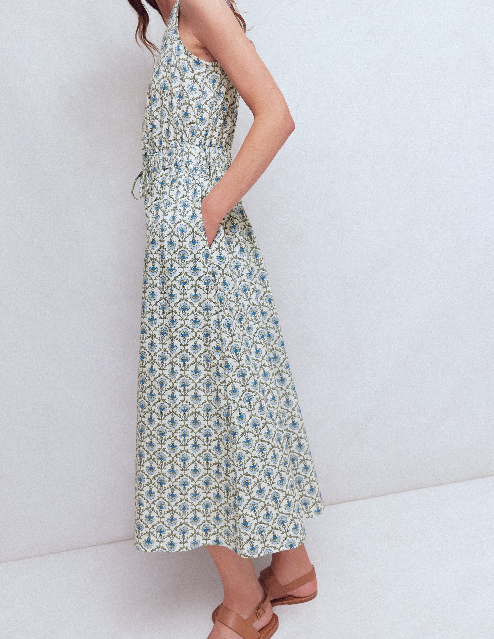 Delphine Midi Sleeveless Dress-Ivory, Flower Lattice-4