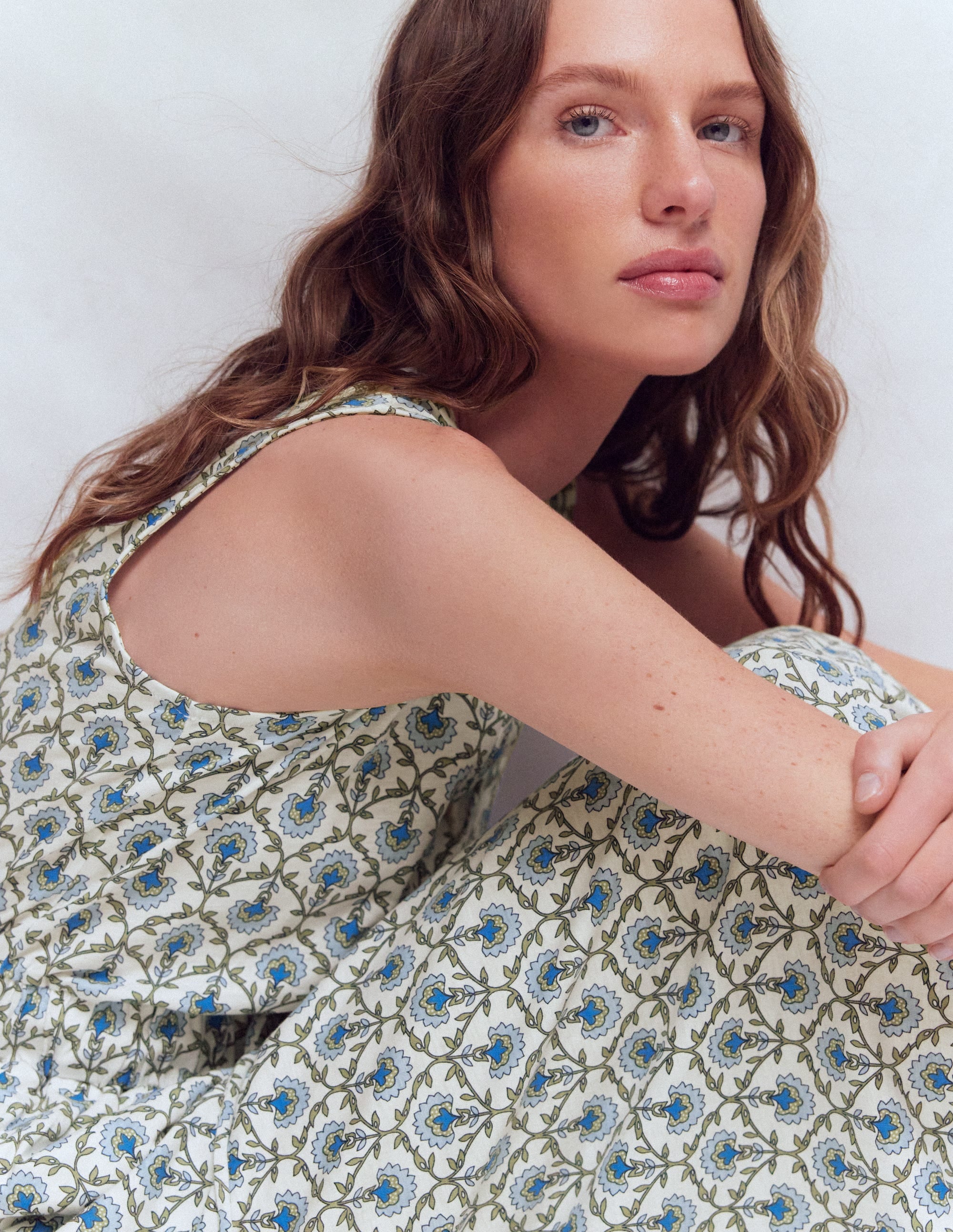 Delphine Midi Sleeveless Dress-Ivory, Flower Lattice - Image 6