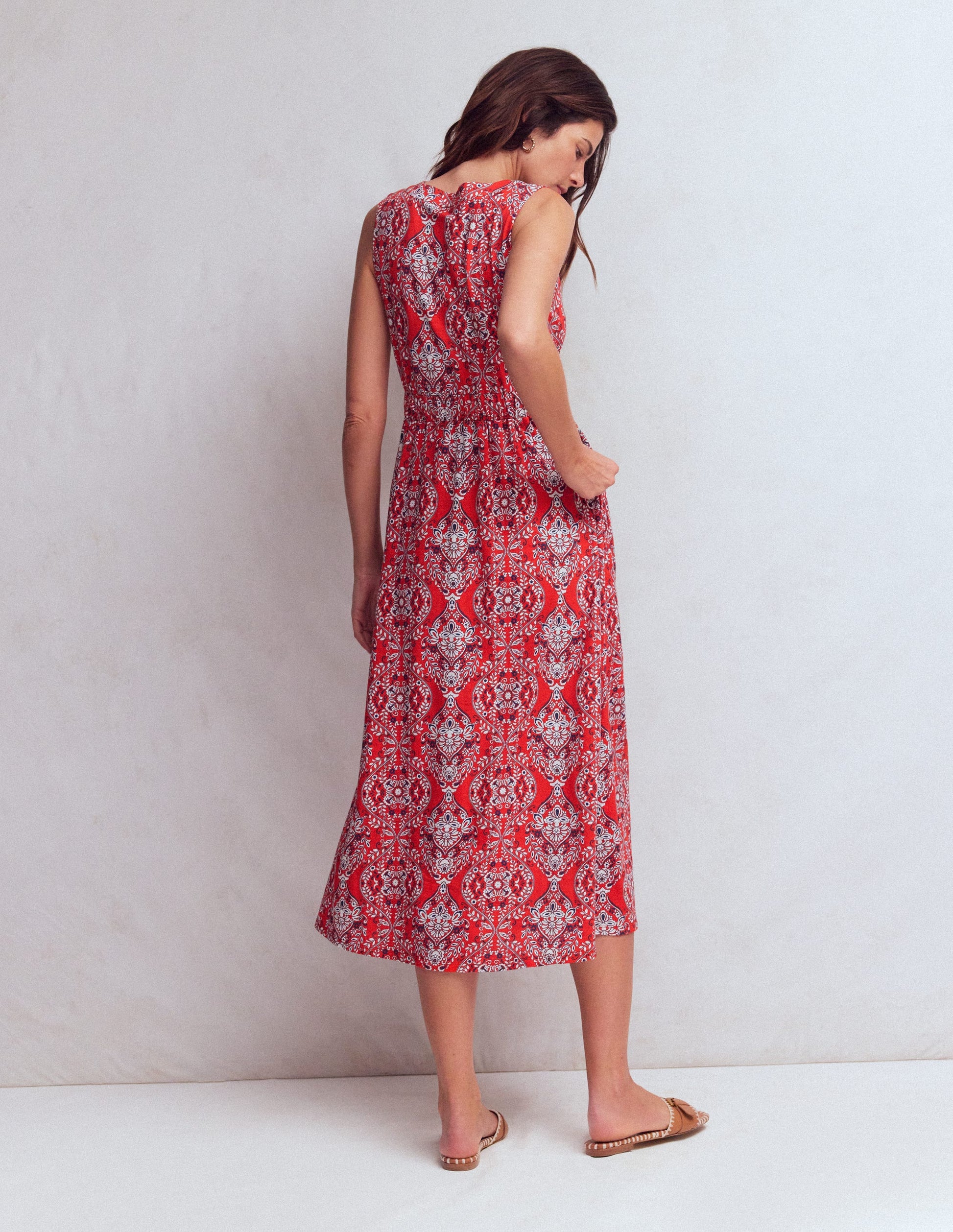 Delphine Midi Sleeveless Dress-Blood Orange, Gardenia-3