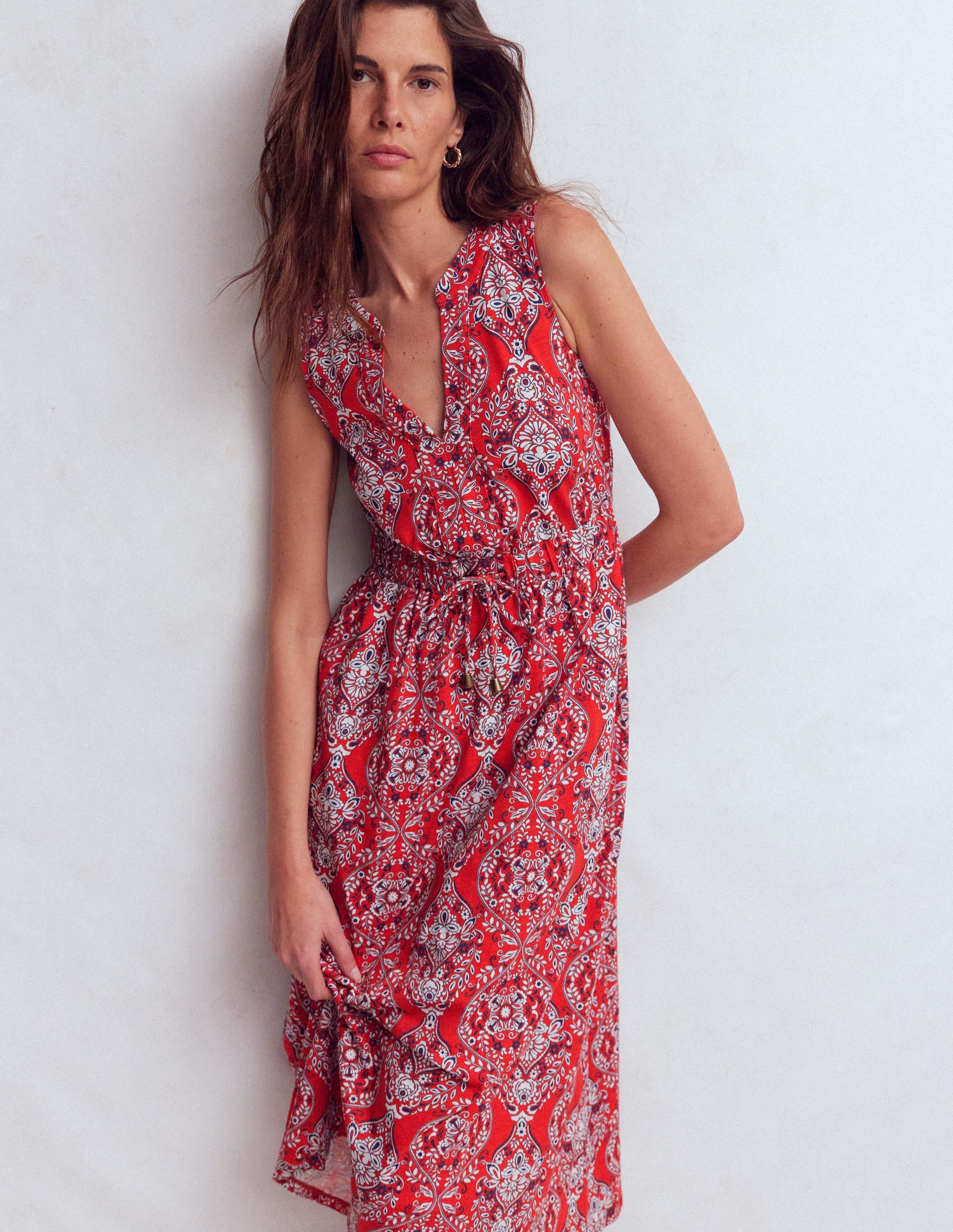 Delphine Midi Sleeveless Dress-Blood Orange, Gardenia - Image 4