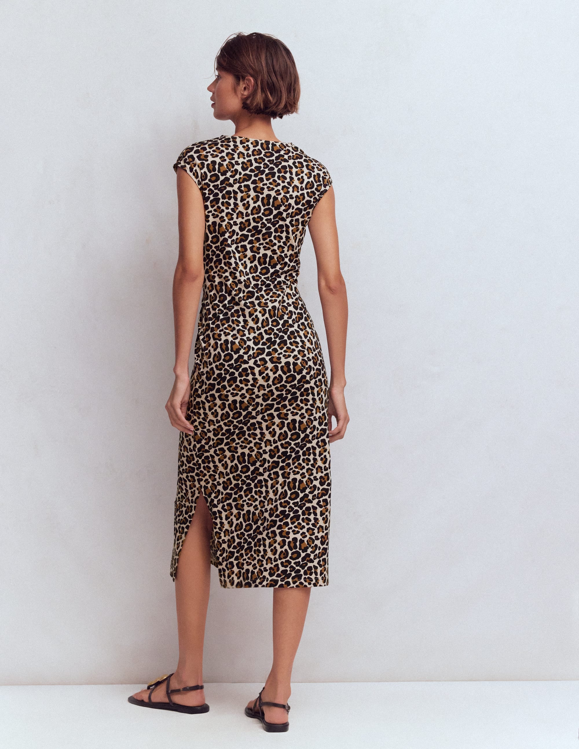 Delilah Twisted Midi Dress-Almond Milk, Cheetah Pop - Image 3