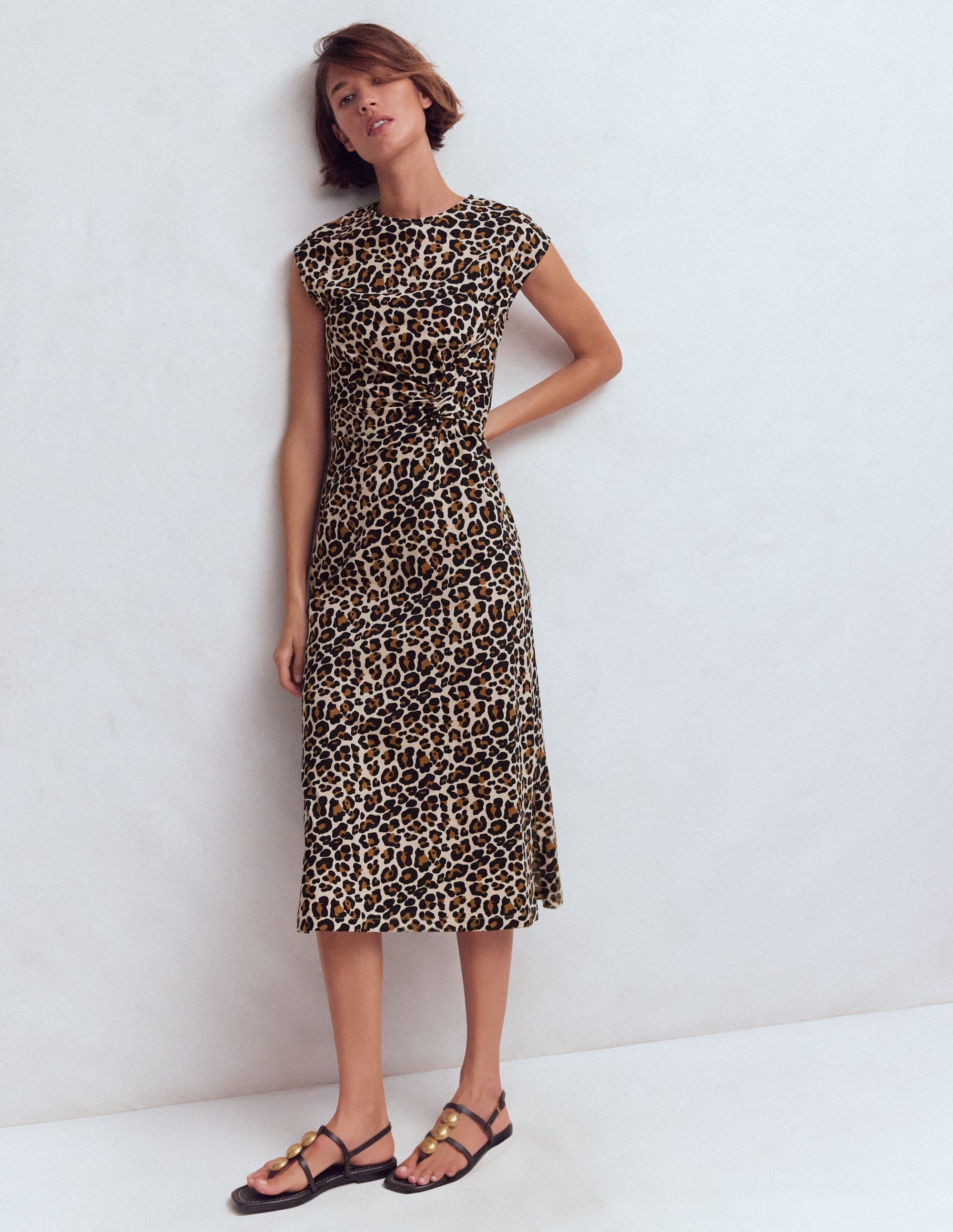 Delilah Twisted Midi Dress-Almond Milk, Cheetah Pop - Image 4