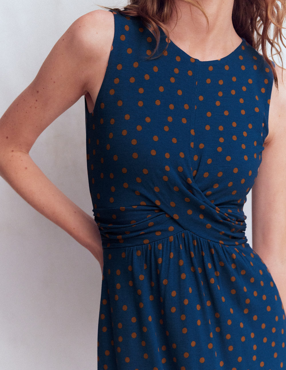 Wsum 1000 Zara Cross Waist Jersey Dress - Tourmaline Blue, Painted Dot | Boden USA