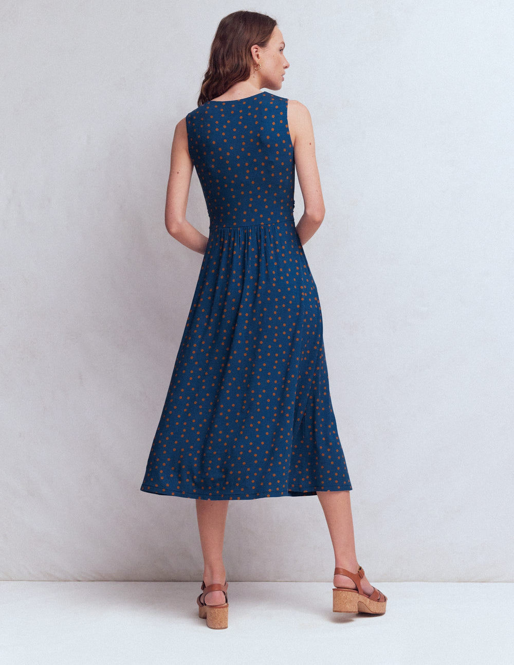 Zara Cross Waist Jersey Dress - Tourmaline Blue, Painted Dot | Boden USA