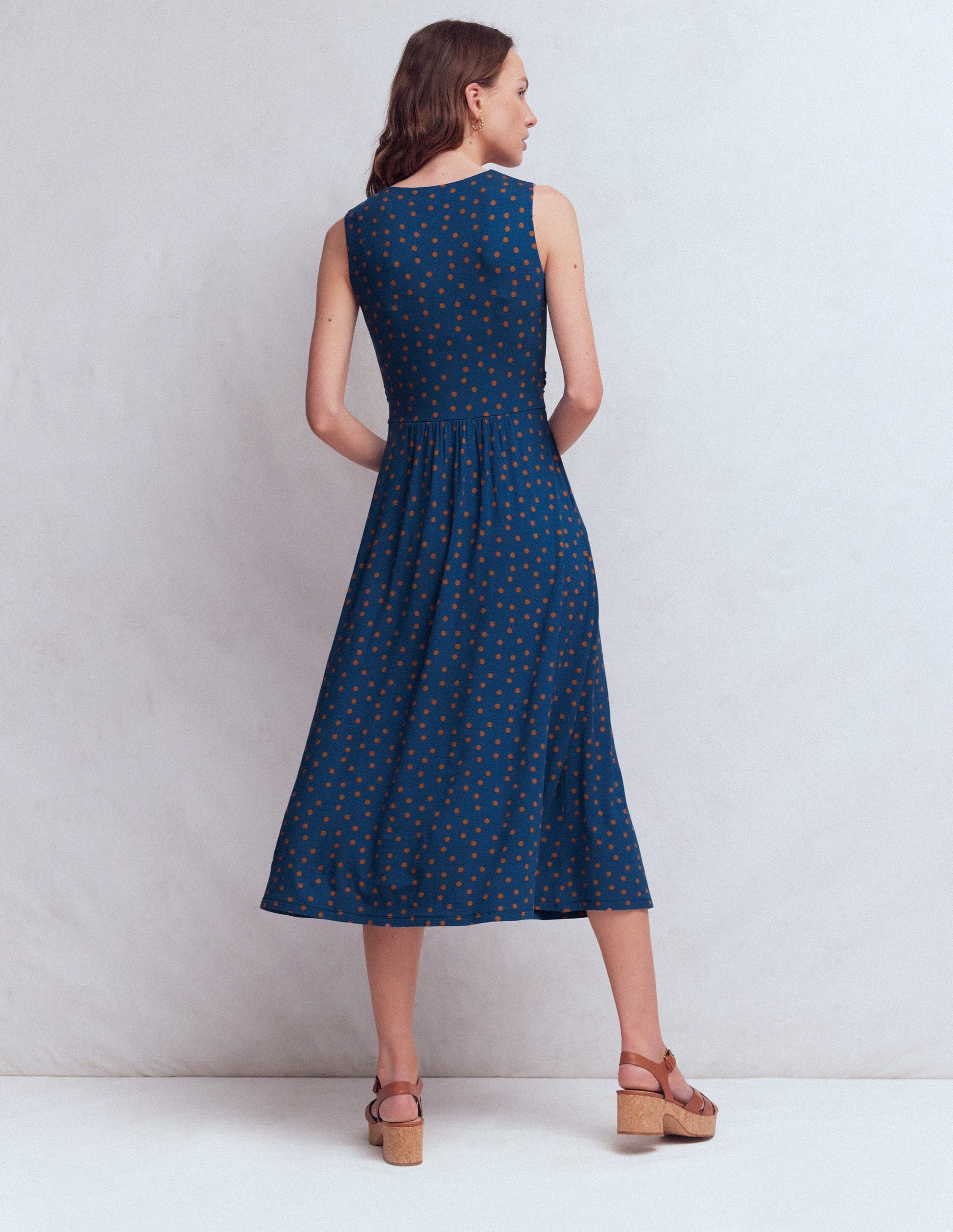 Zara Cross Waist Jersey Dress-Tourmaline Blue, Painted Dot-3