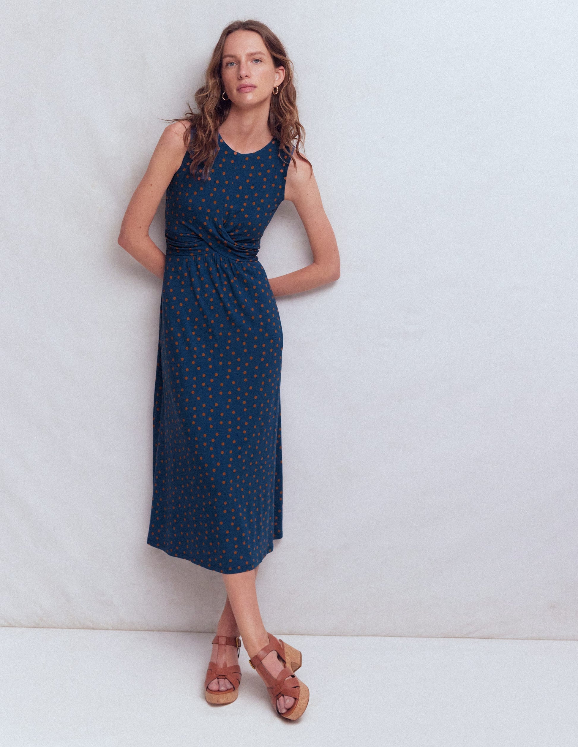 Zara Cross Waist Jersey Dress-Tourmaline Blue, Painted Dot Zara Cross Waist Jersey Dress-Tourmaline Blue, Painted Dot