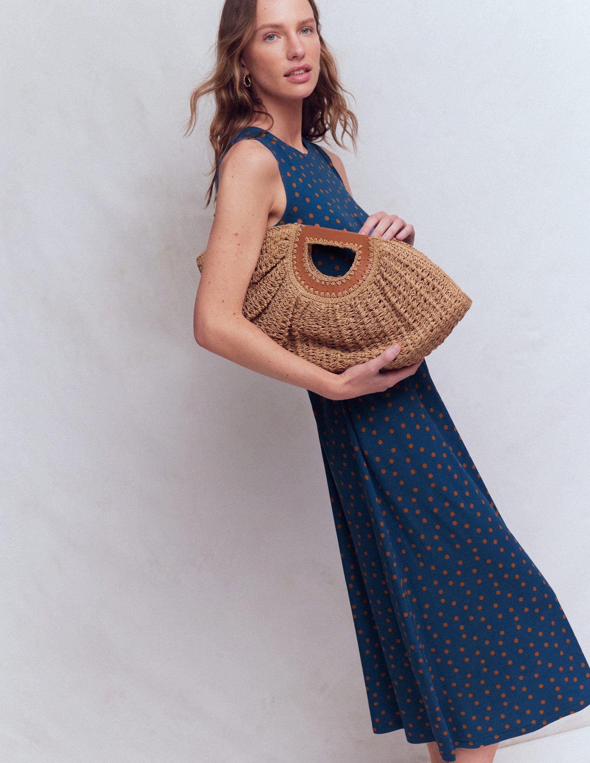 Zara Cross Waist Jersey Dress-Tourmaline Blue, Painted Dot-5