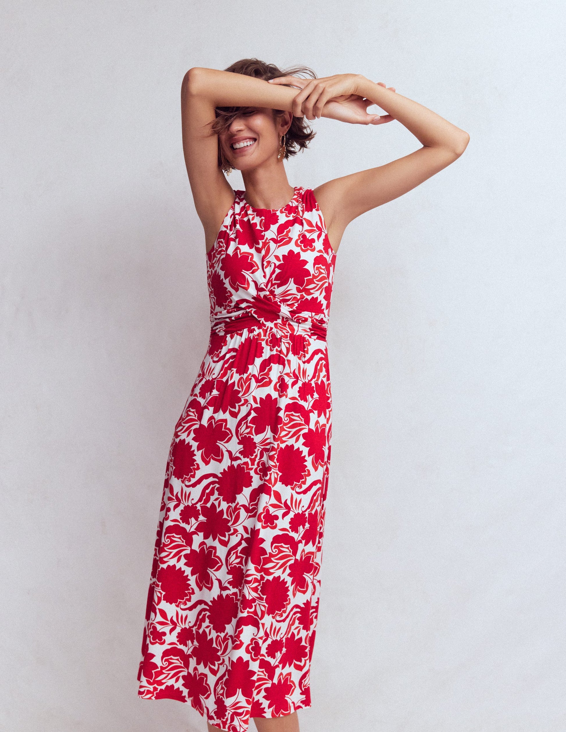 Zara Cross Waist Jersey Dress-Merida Red, Shadow Blossom-3