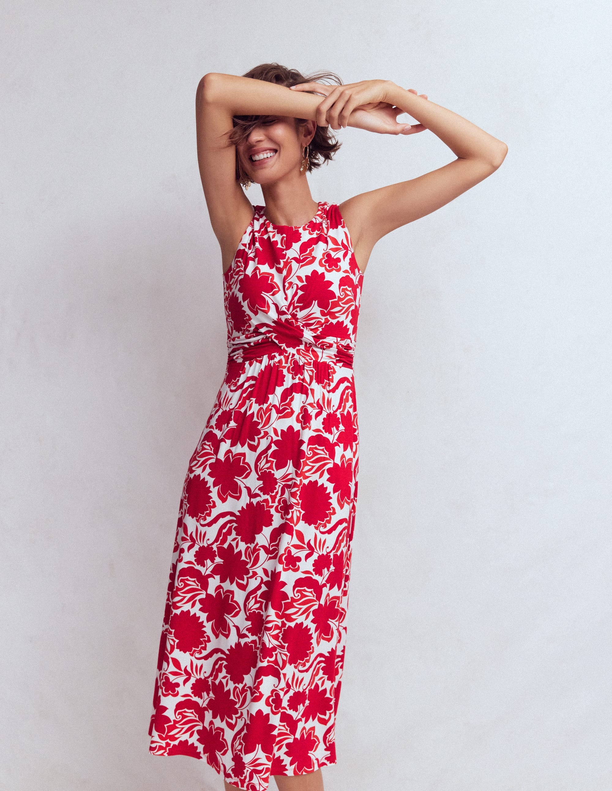 Zara Cross Waist Jersey Dress-Merida Red, Shadow Blossom - Image 1