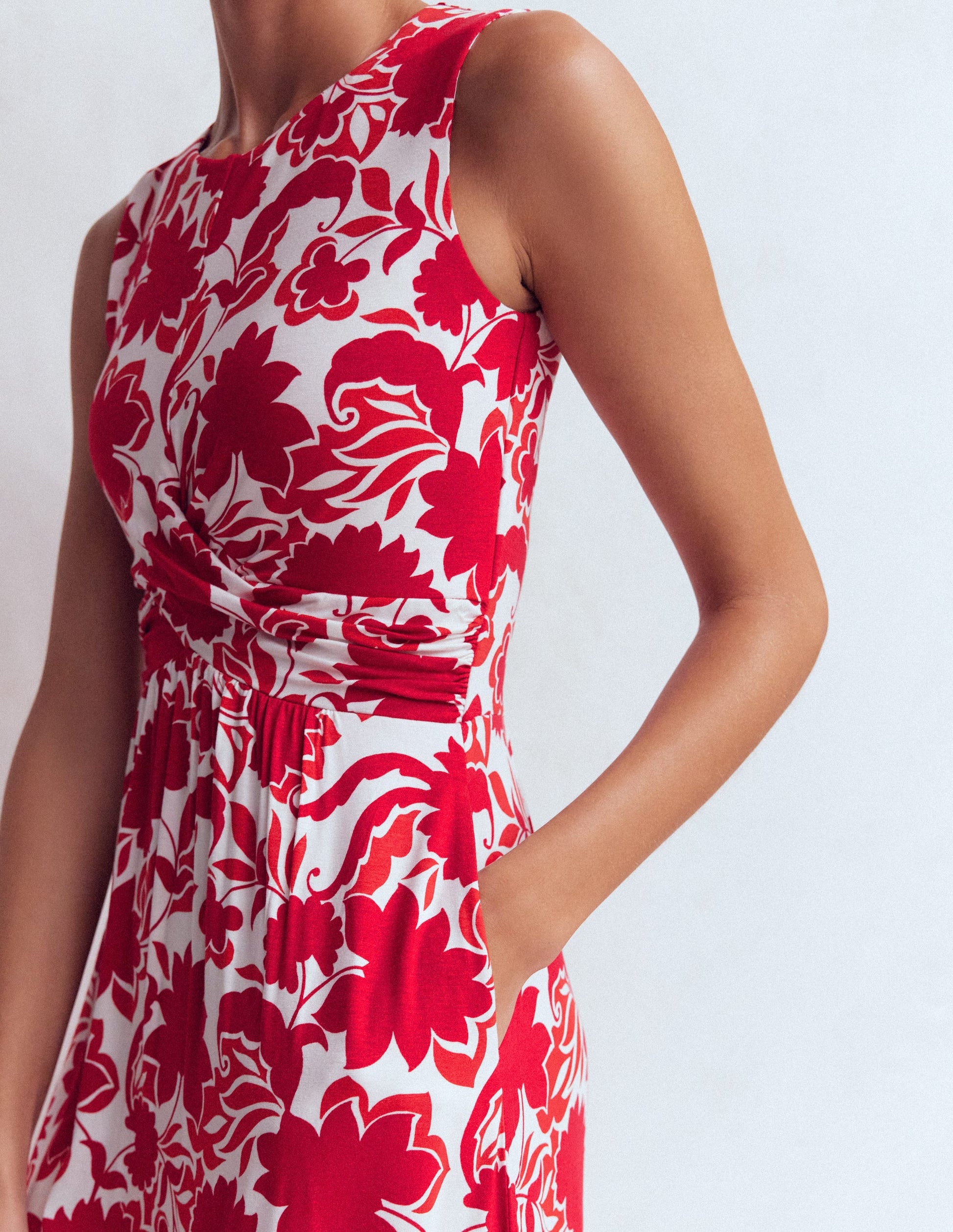 Zara Cross Waist Jersey Dress-Merida Red, Shadow Blossom-4