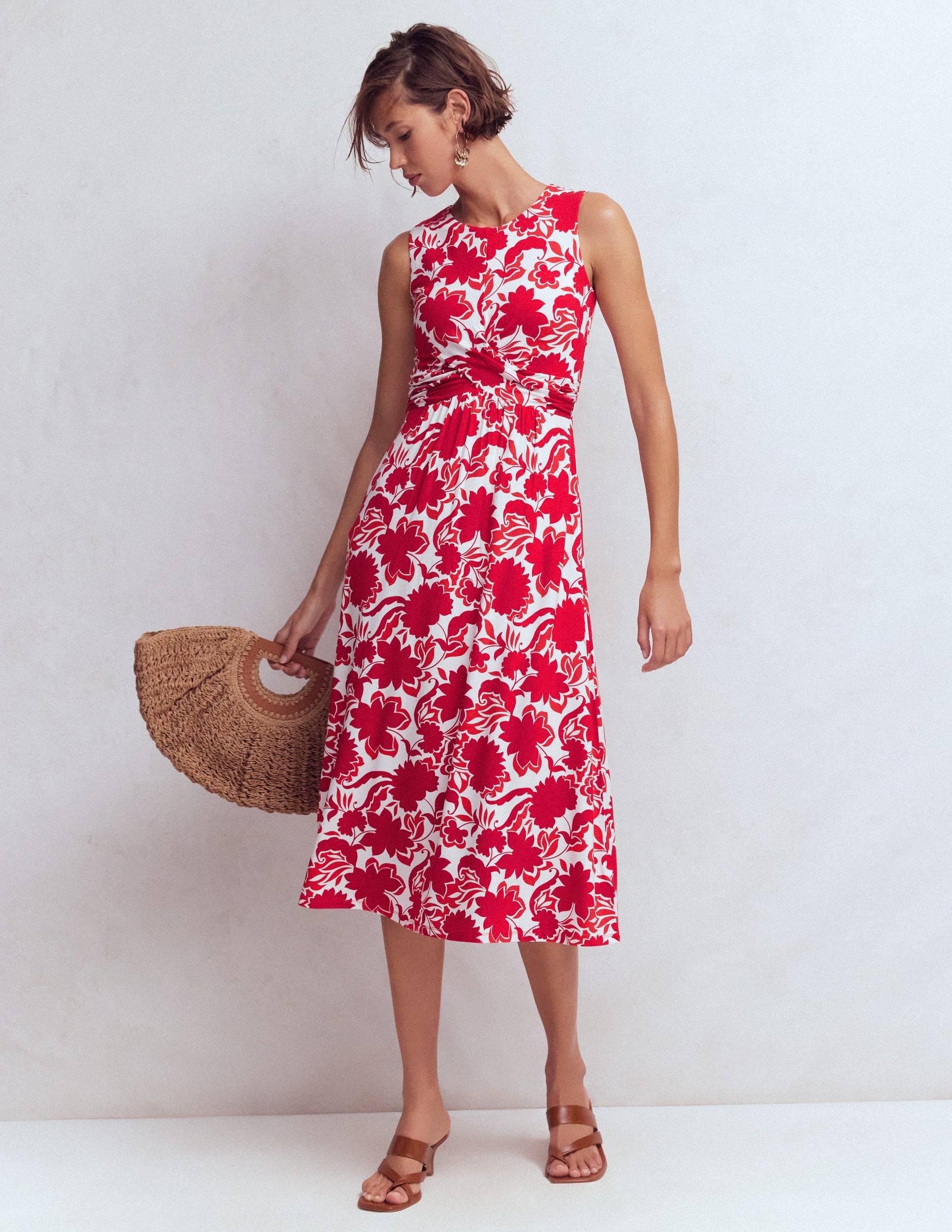 Boden Women's Zara Cross Waist Jersey Dress in Red Boden Women's Zara Cross Waist Jersey Dress in Red