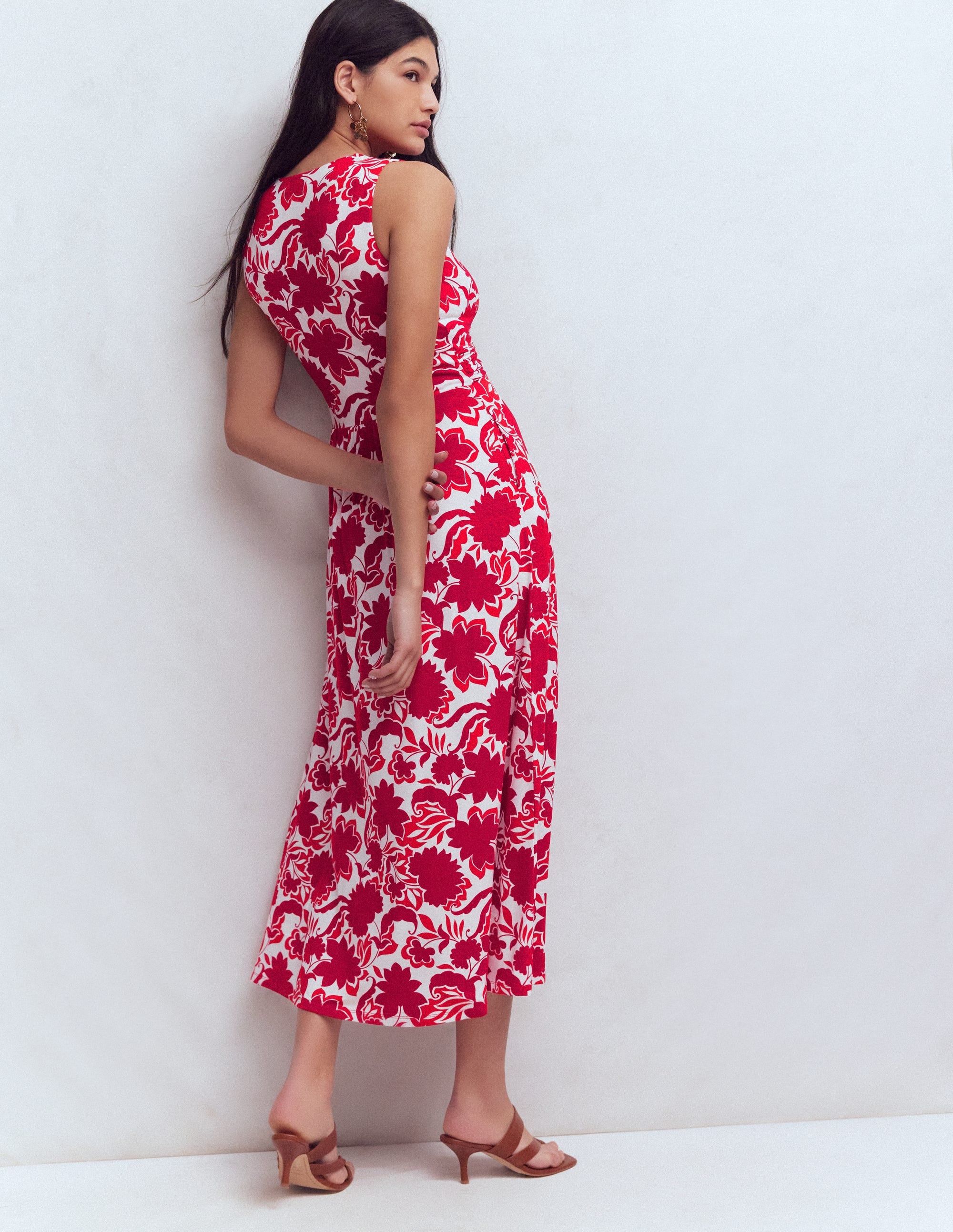 Zara Cross Waist Jersey Dress-Merida Red, Shadow Blossom - Image 8