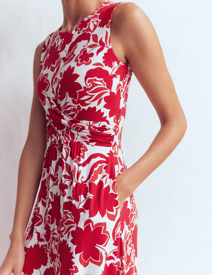 Zara Cross Waist Jersey Dress-Merida Red, Shadow Blossom