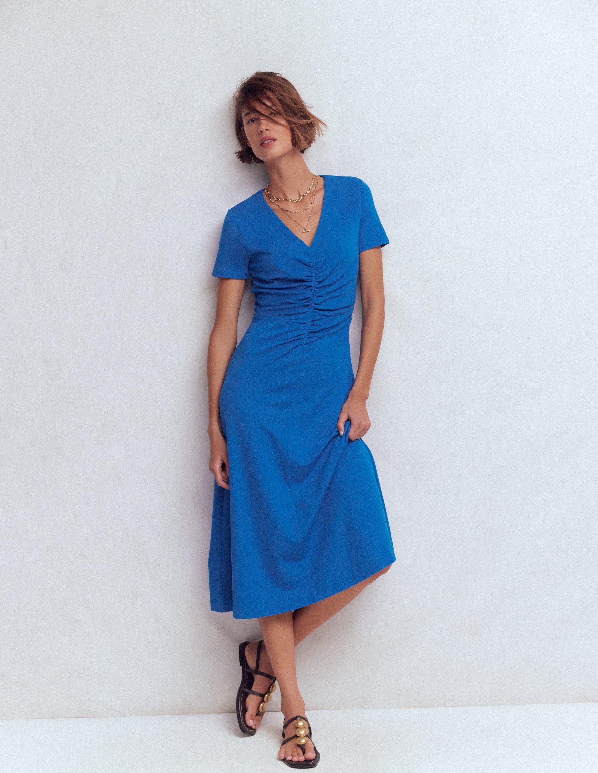 Boden Women's Una Ruched Front Ponte Dress in Blue
