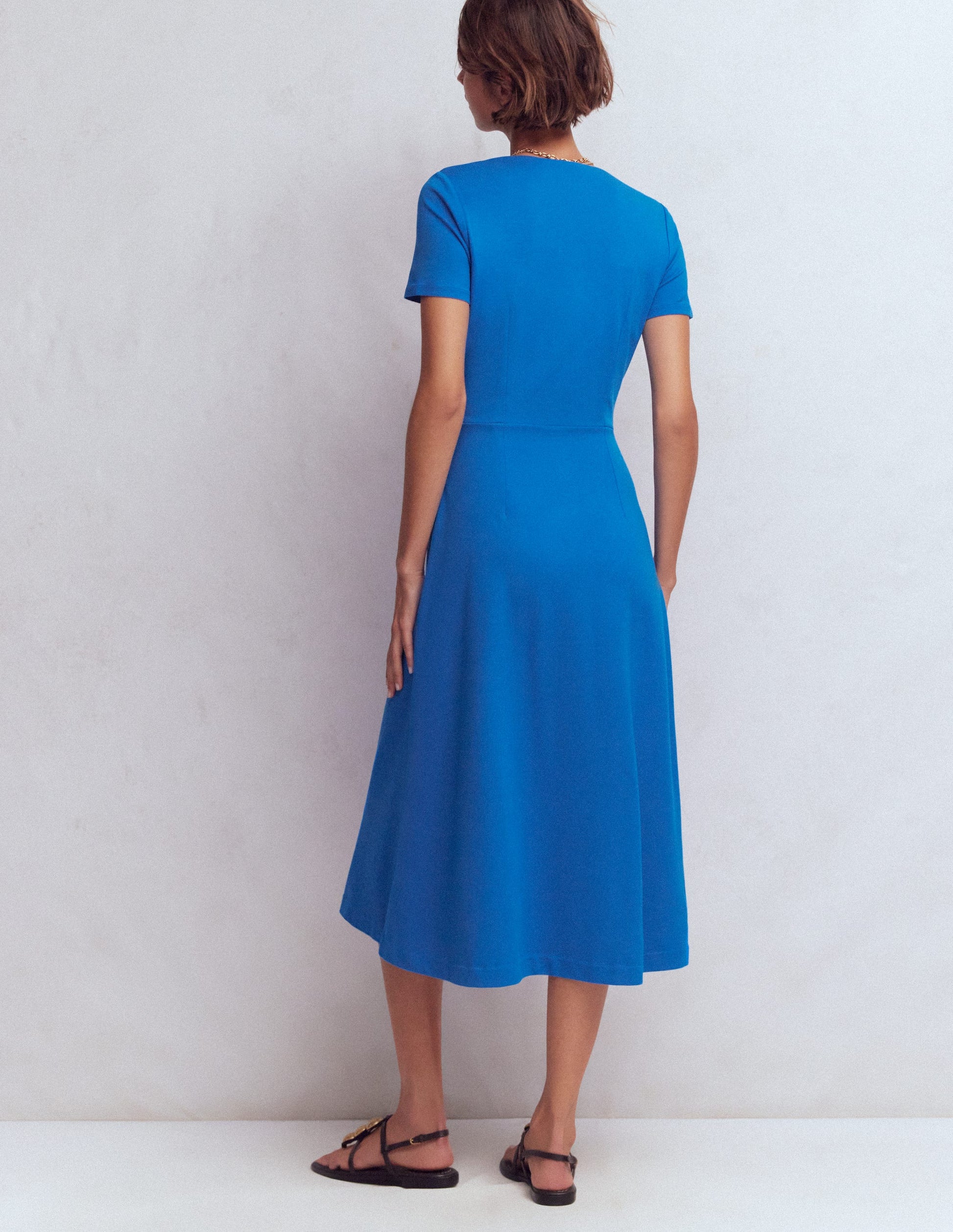 Una Ruched Front Ponte Dress-Kingfisher Blue-5
