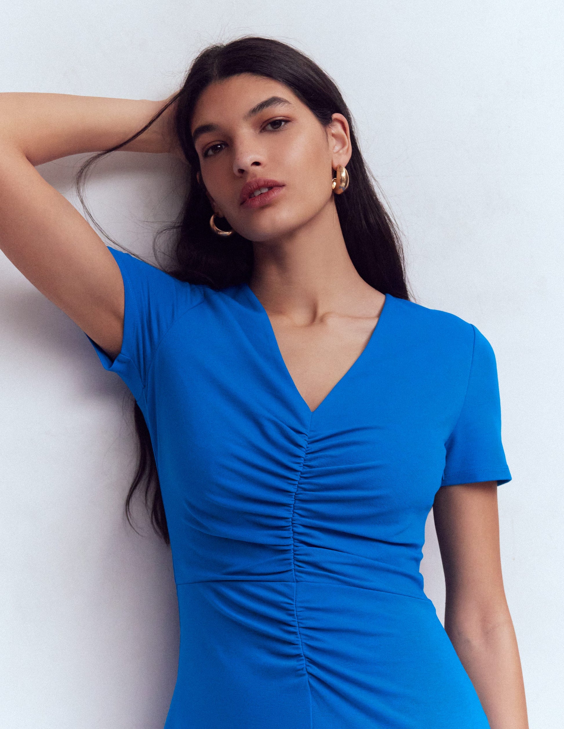 Una Ruched Front Ponte Dress-Kingfisher Blue-10