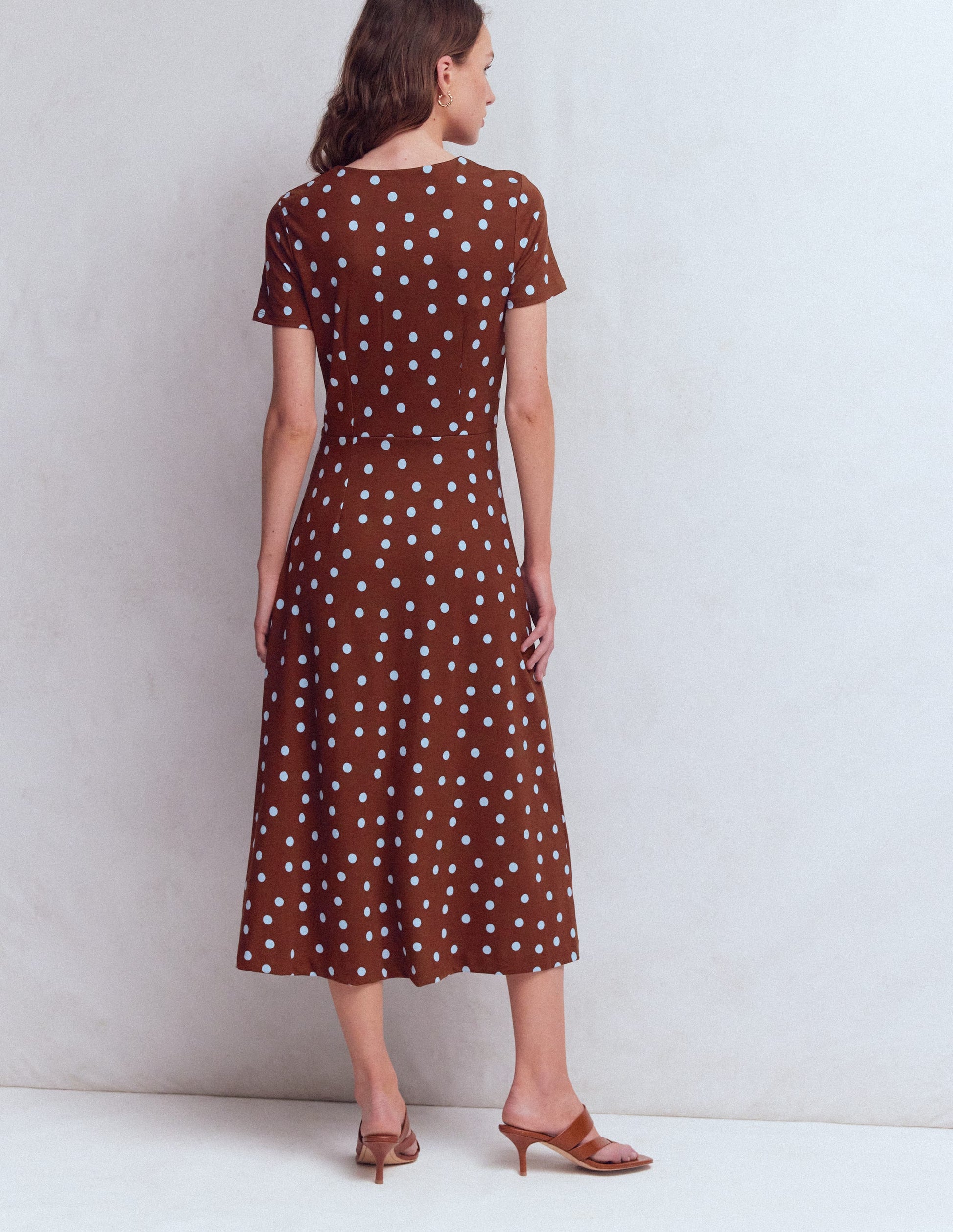 Una Ruched Front Ponte Dress-Raw Umber, Painted Dot | Boden USA Una Ruched Front Ponte Dress-Raw Umber, Painted Dot | Boden USA