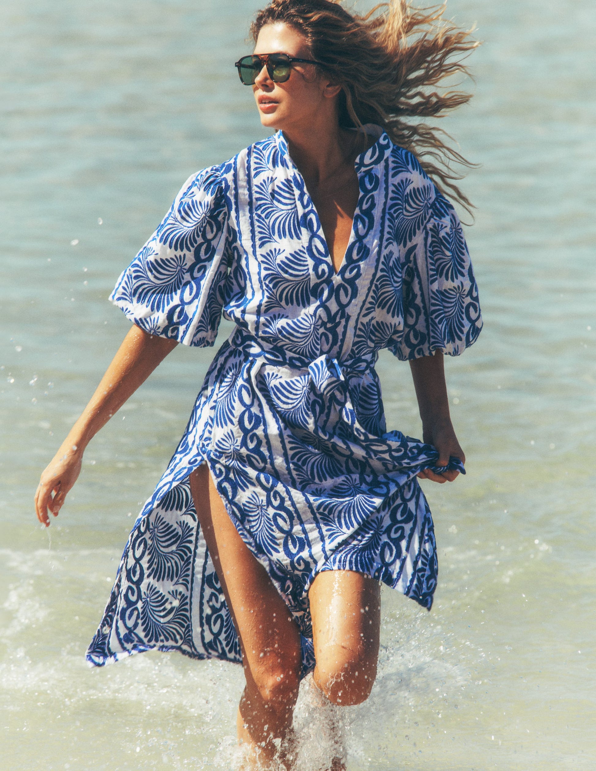 Octavia Cotton Dress-Blue Ivory Embroidery-1