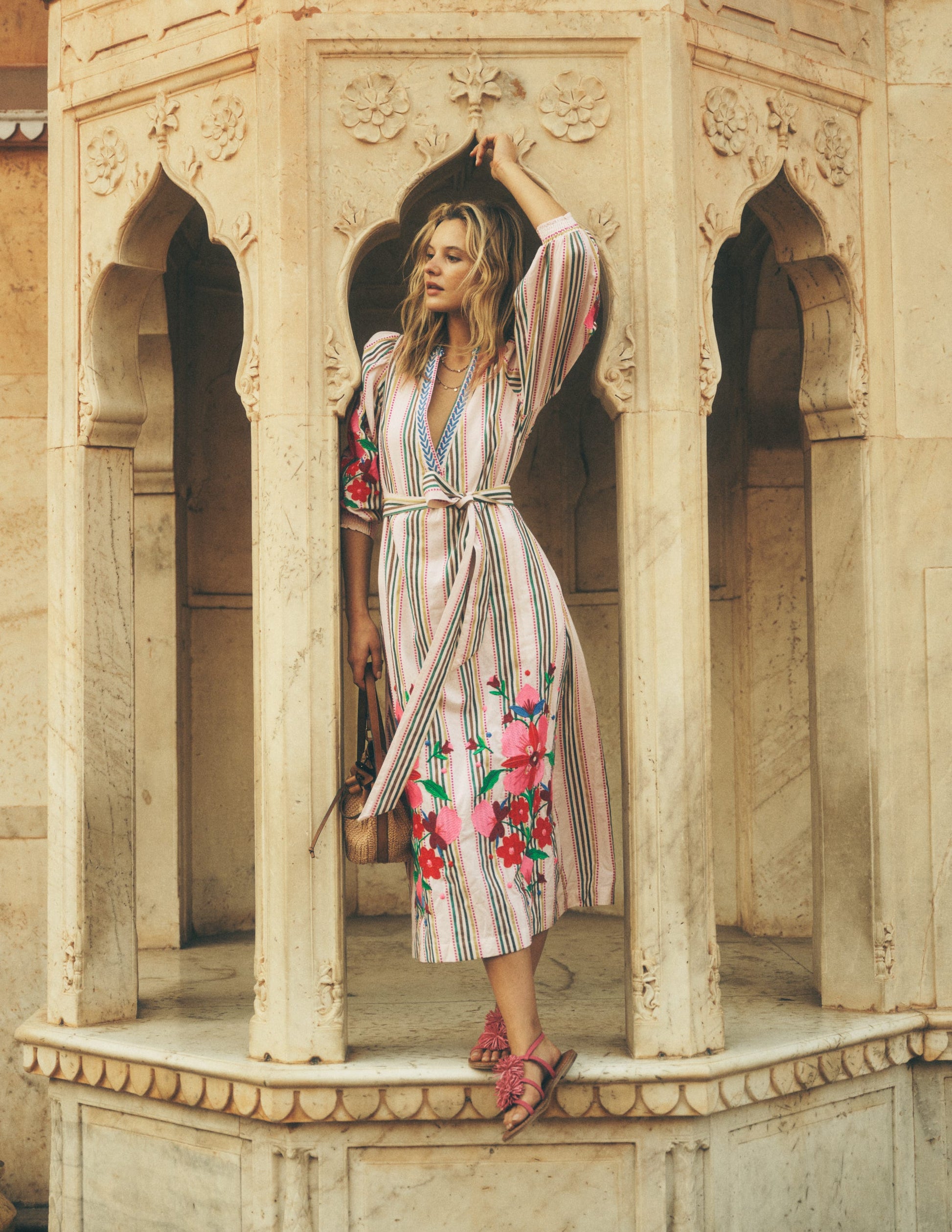Octavia Cotton Dress-Multi Embroidery Stripe-1
