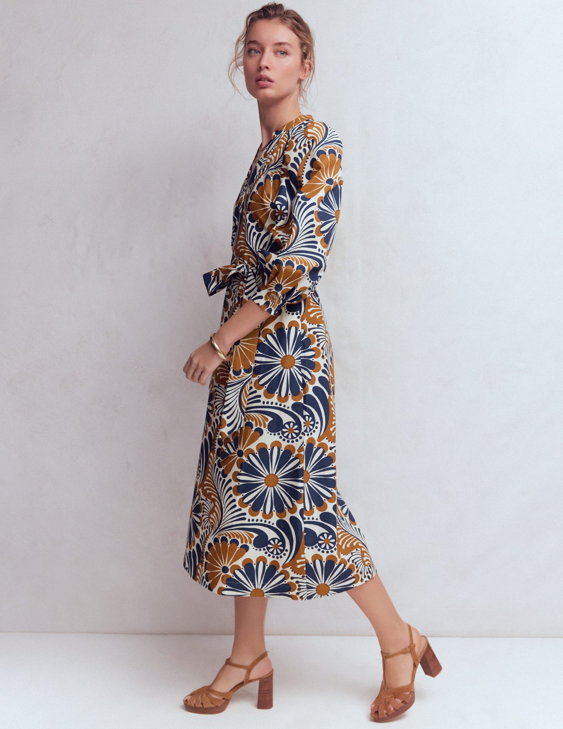 Octavia Cotton Dress-Navy Euphoric Gardens-1