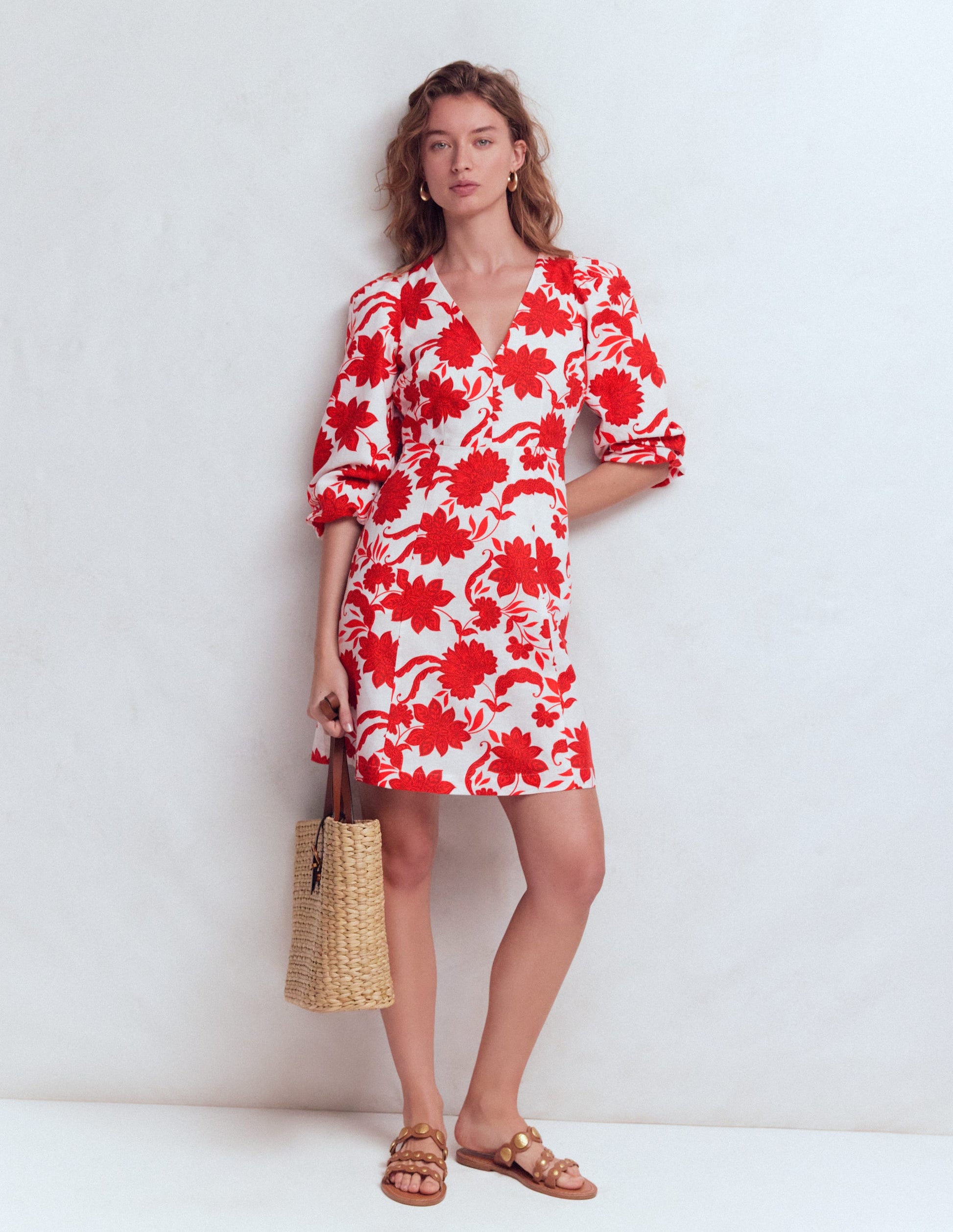 boden red dress Boden Women's Marla Linen Blend Short Dress in Red