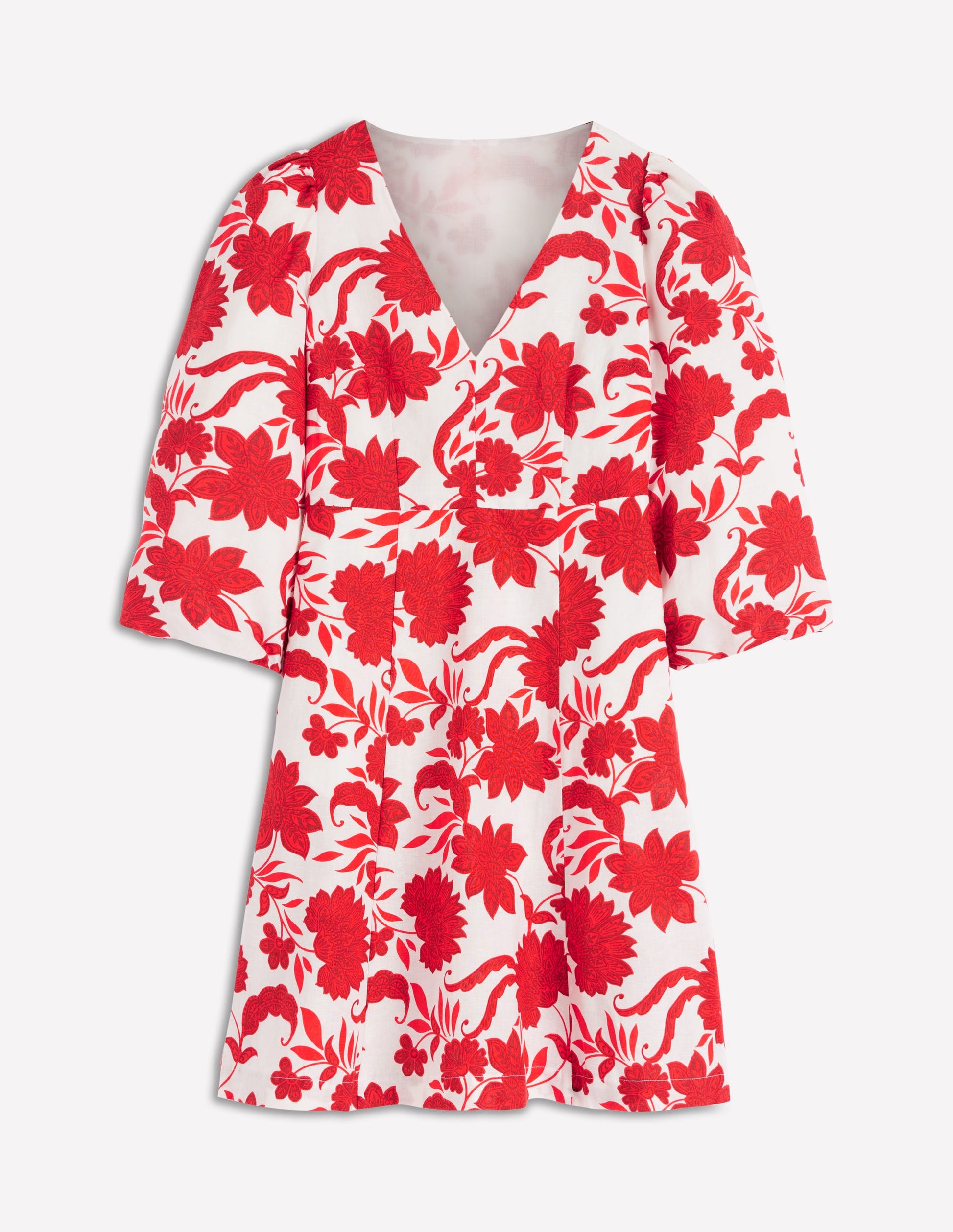 open lace back dress Marla Linen Blend Short Dress-Red Elegant Blossom