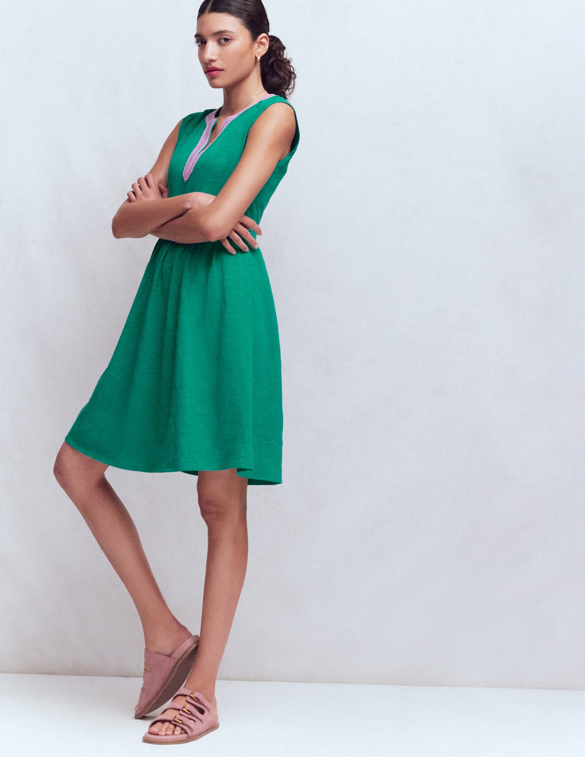 May Embroidered Short Dress-Deep Teal