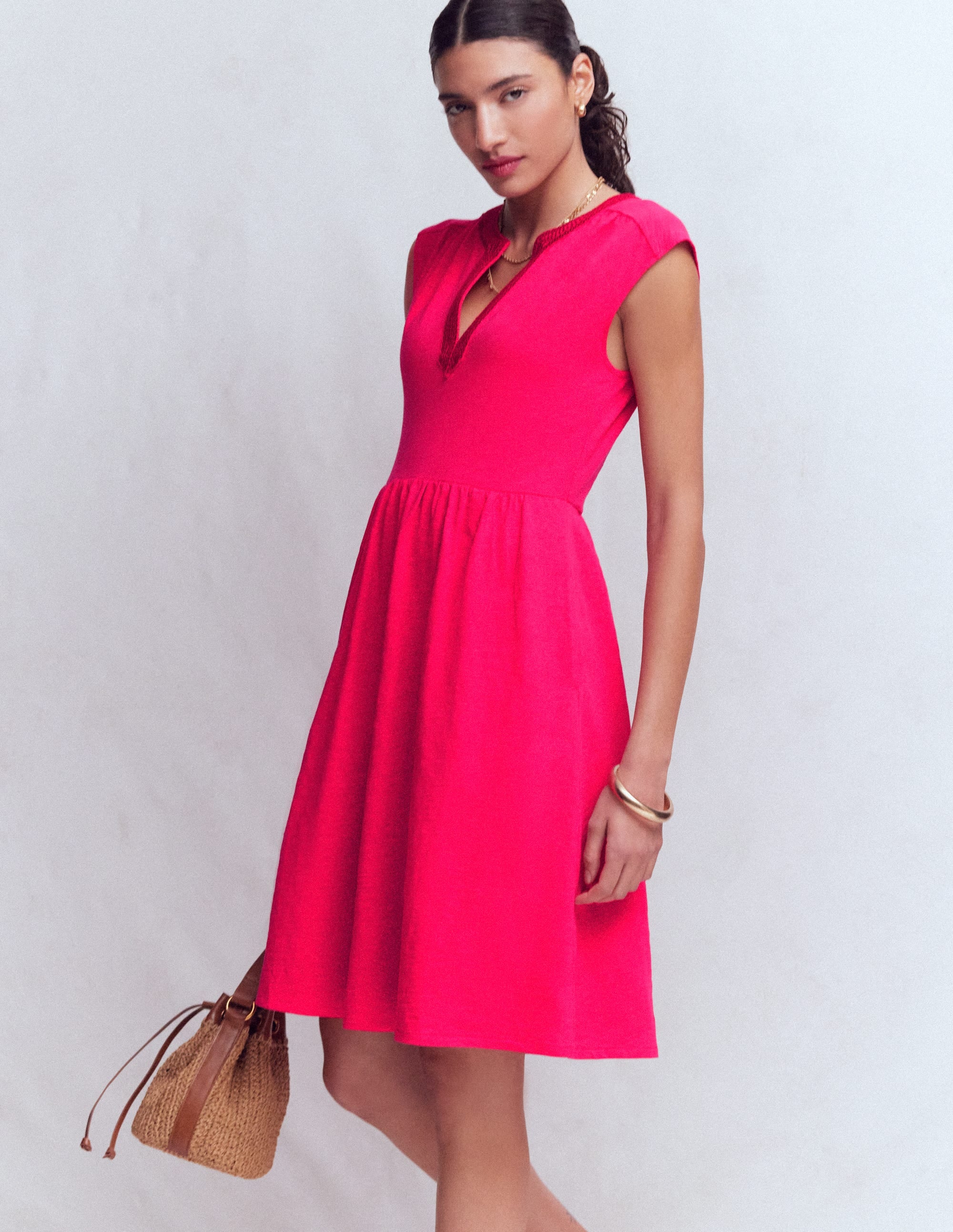 May Embroidered Short Dress-Opulent Pink - Image 1
