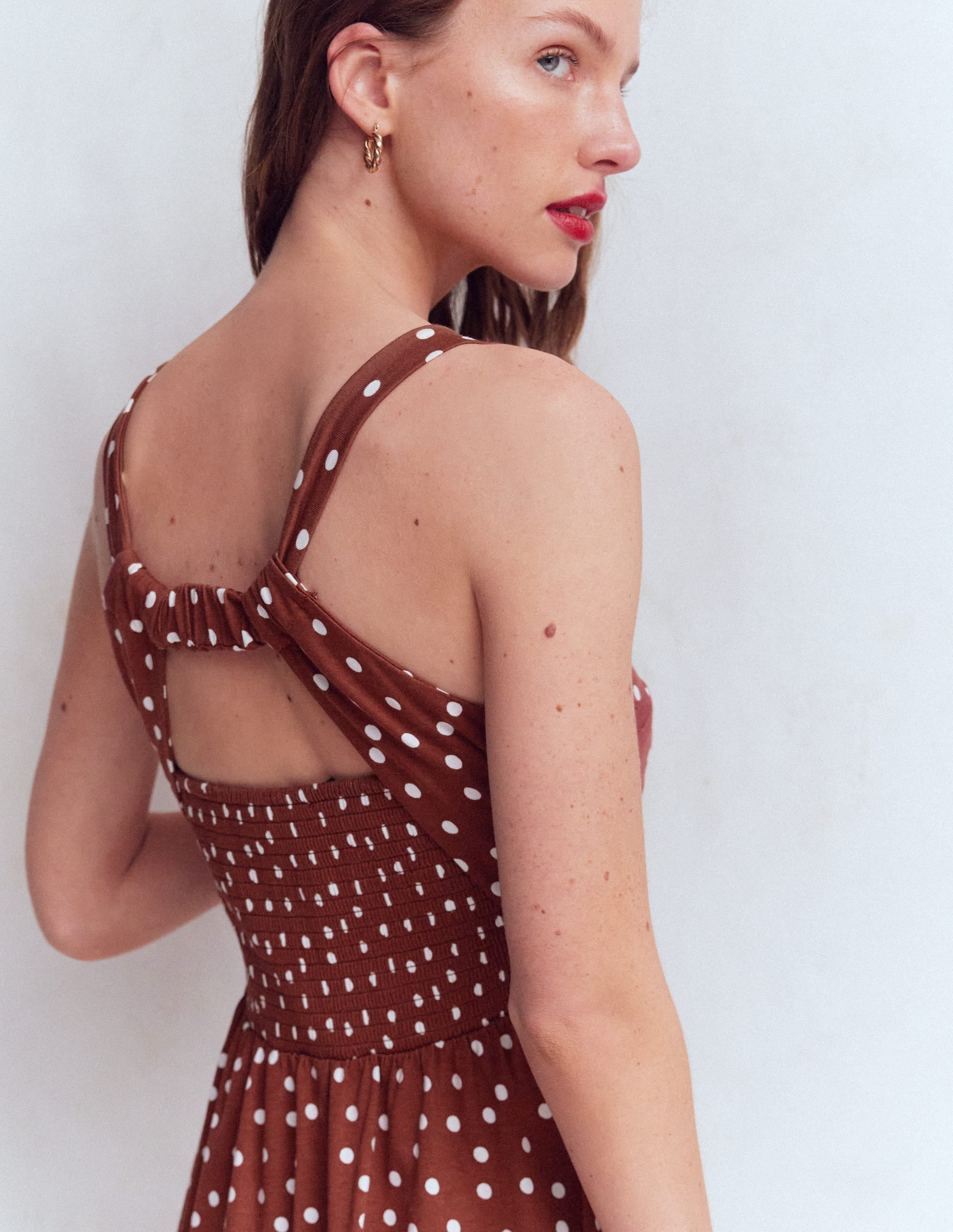 Saoirse Smock Back Dress-Roasted Brown, Painted Dot - Image 2