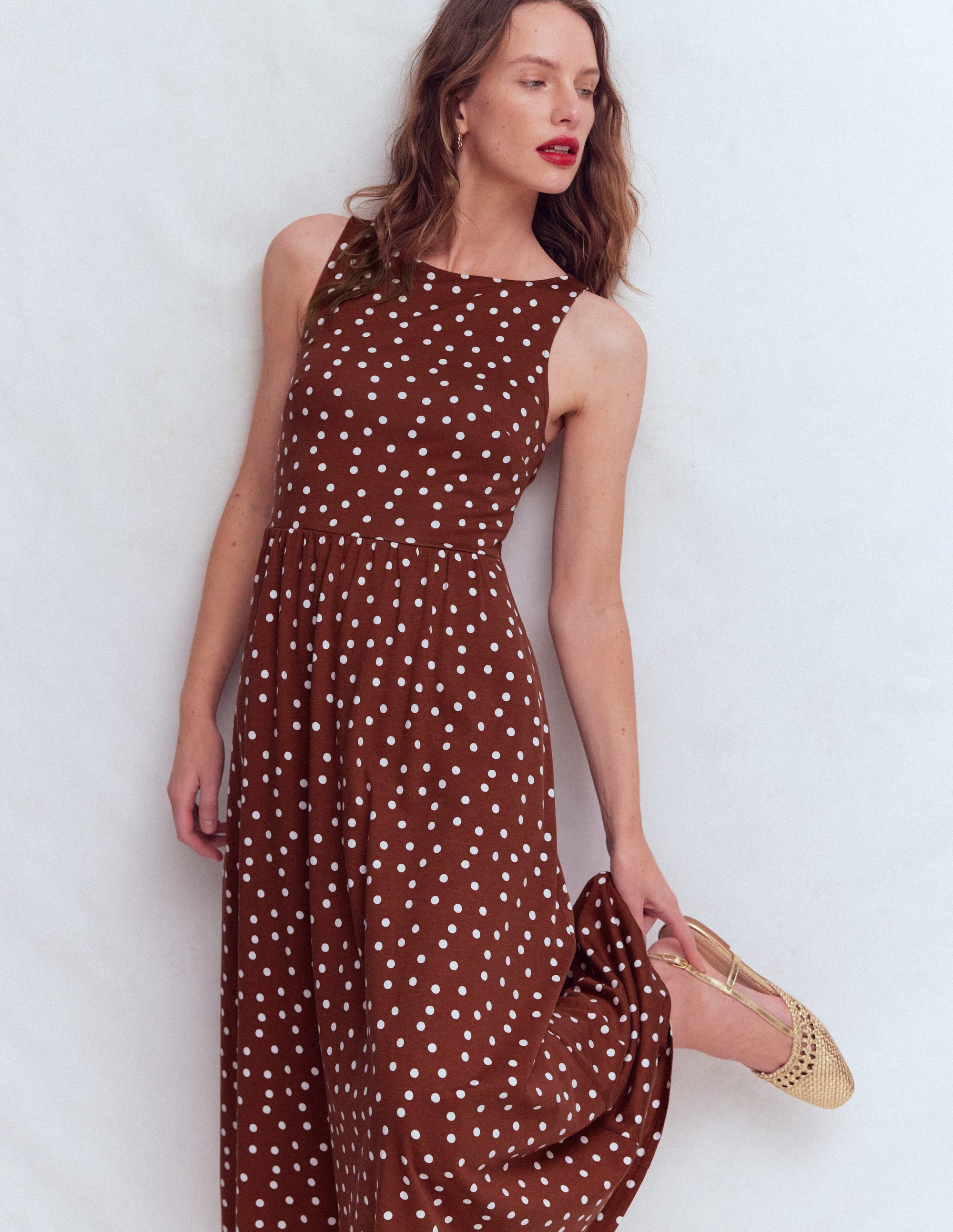 Saoirse Smock Back Dress-Roasted Brown, Painted Dot - Image 4