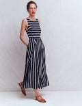 Saoirse Smock Back Dress-Navy, Ivory Stripe