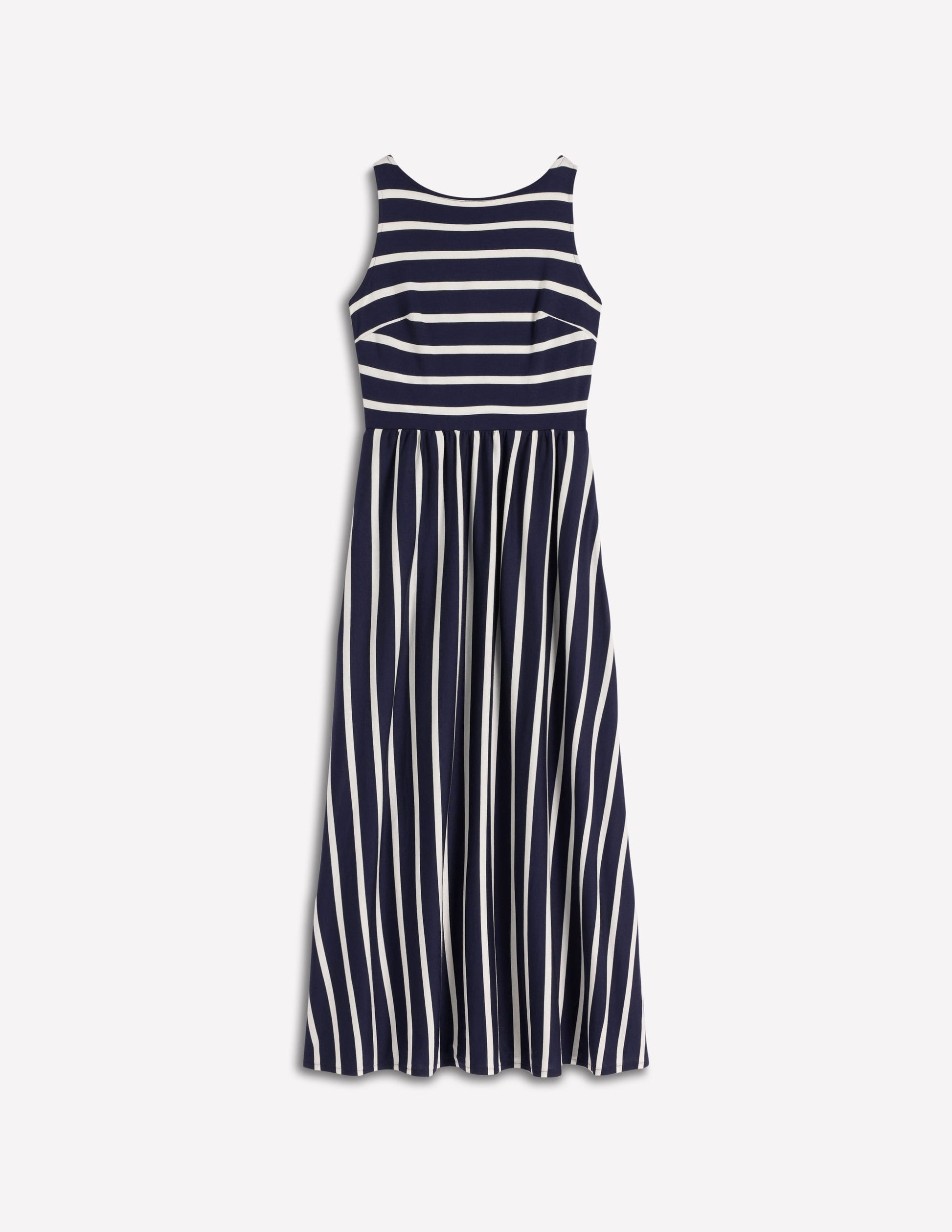 Saoirse Smocked Jersey Dress-Navy, Ivory Stripe-6