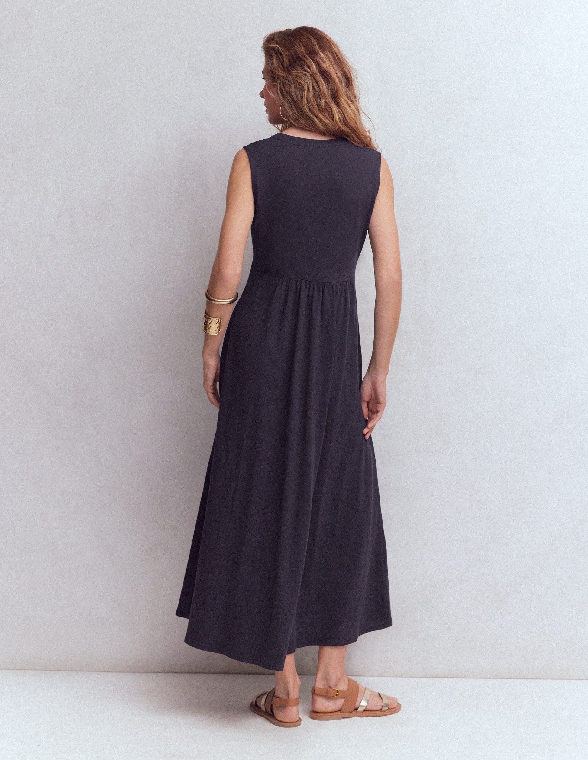 Notch Neck Jersey Maxi Dress-Navy-3