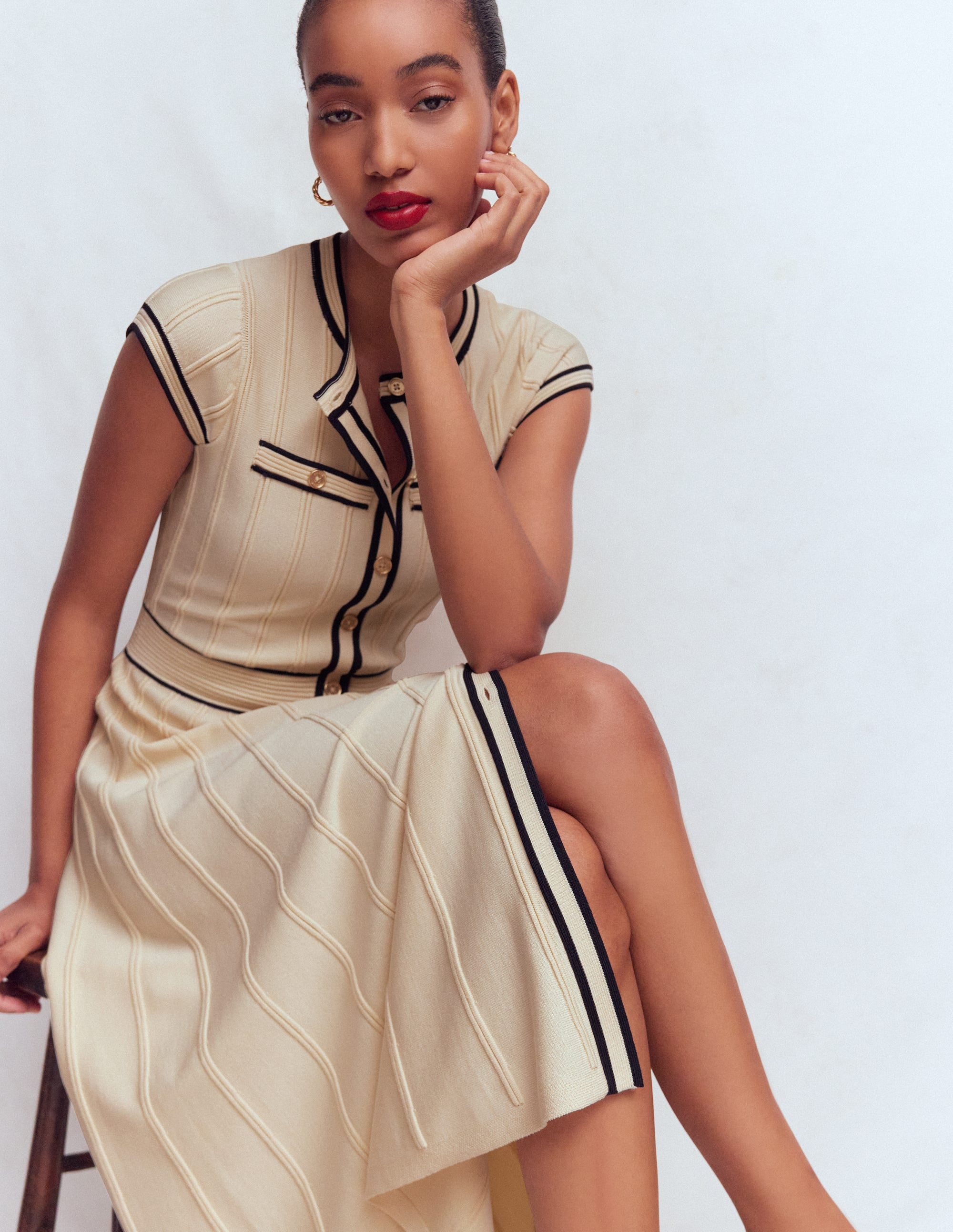 Cap Sleeve Knitted Dress - Warm Ivory