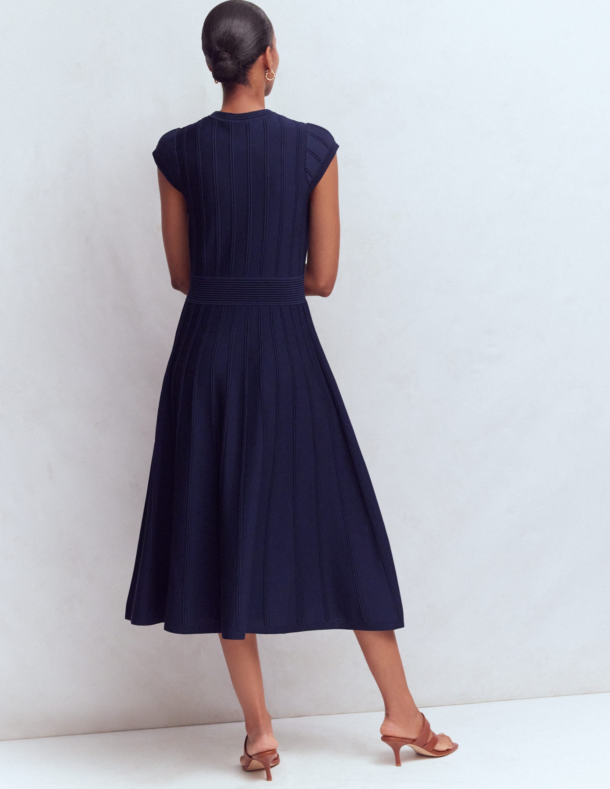 Cap Sleeve Knitted Dress-Navy - Image 3