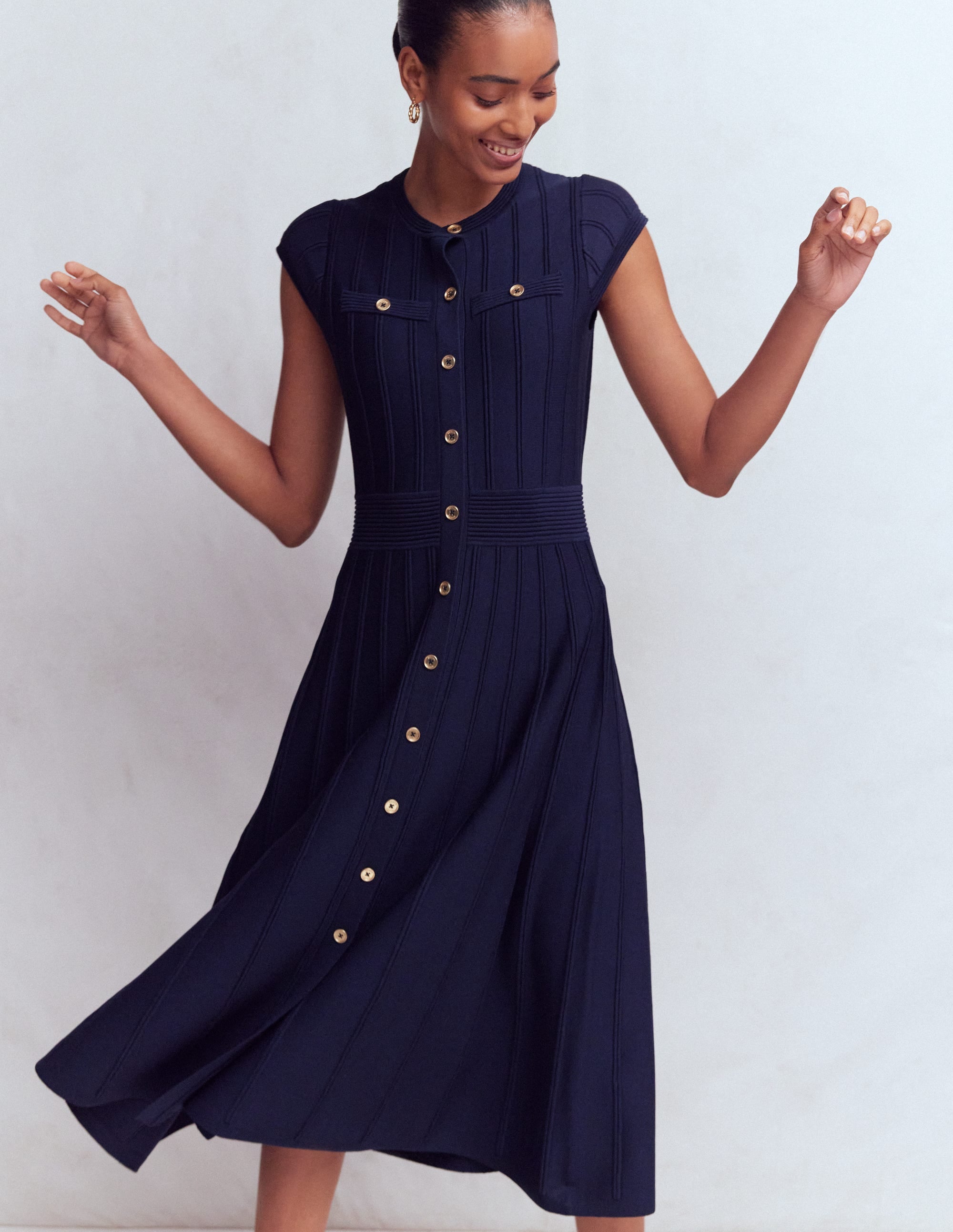 Cap Sleeve Knitted Dress-Navy - Image 4