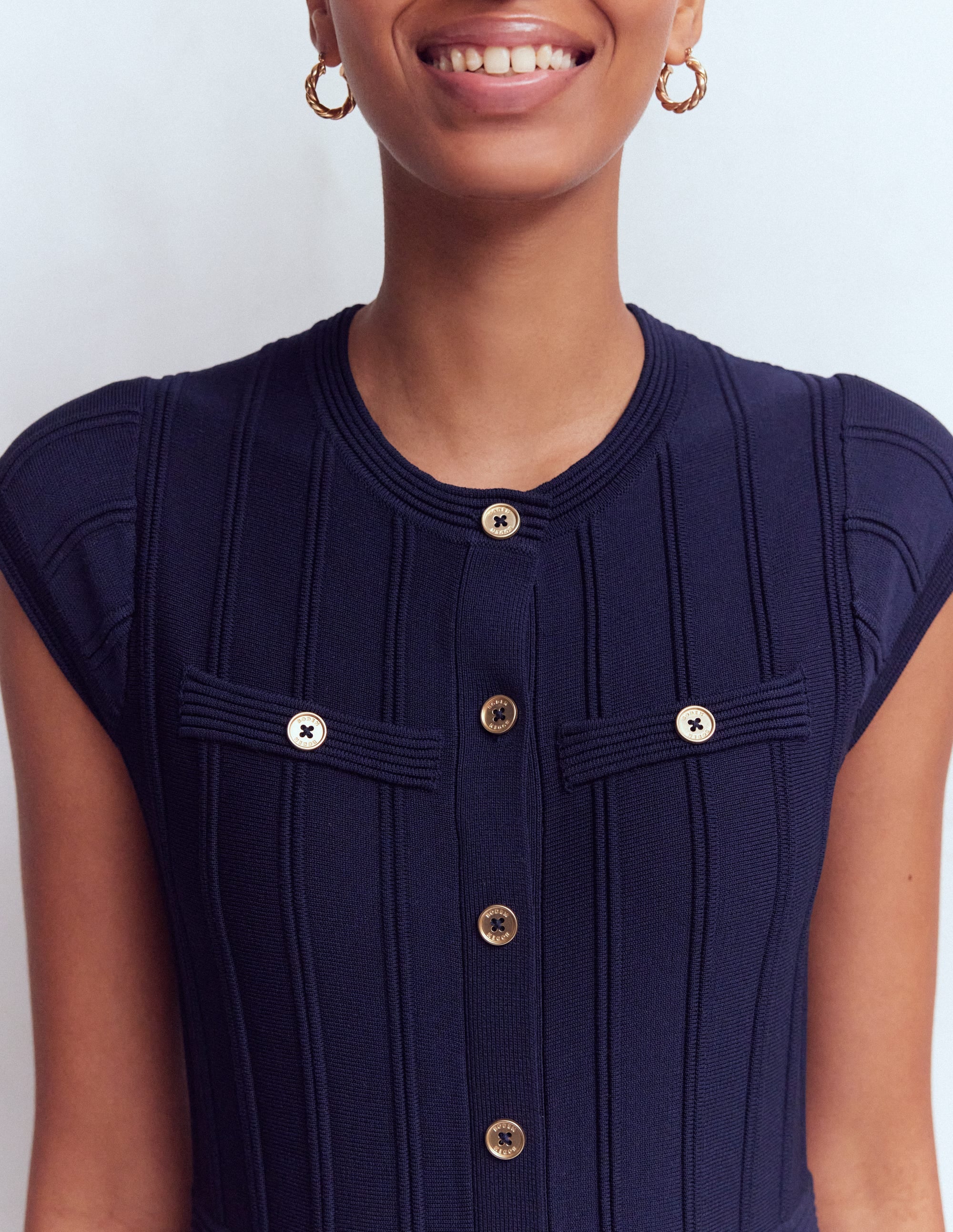 Cap Sleeve Knitted Dress-Navy - Image 5