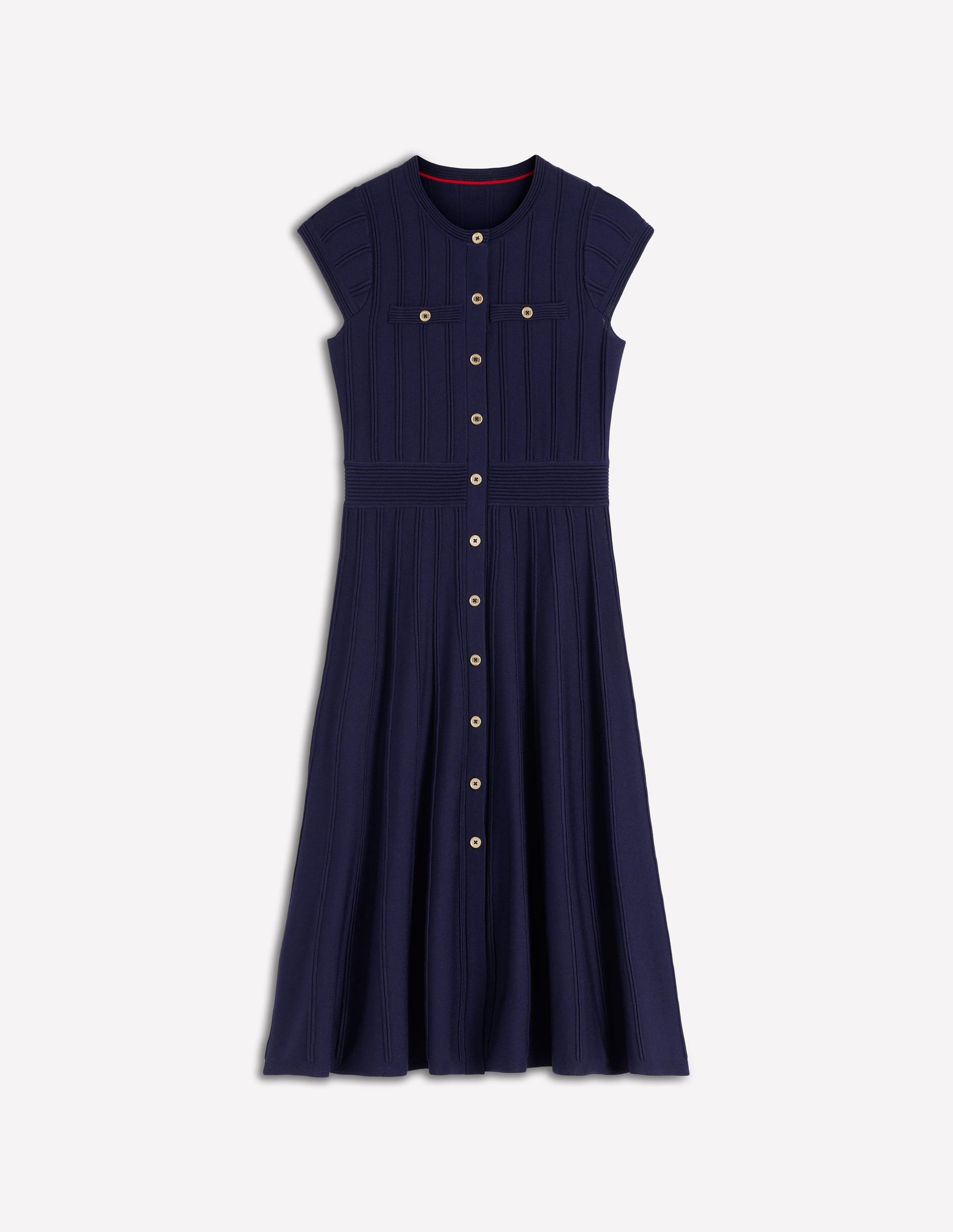 Cap Sleeve Knitted Dress-Navy-7