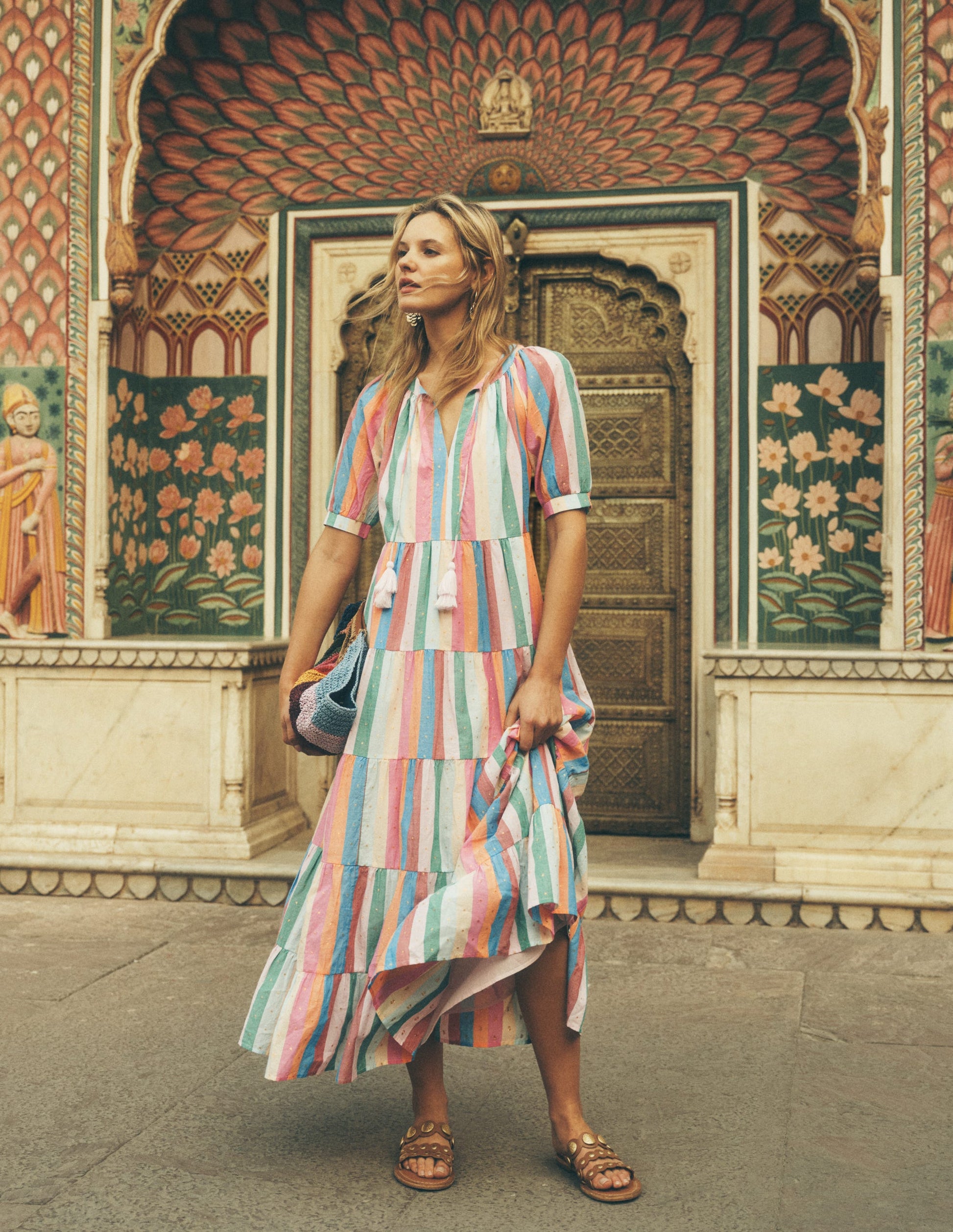 Multi Tiered Maxi Dress-Multi Clipped Stripe | Boden USA Multi Tiered Maxi Dress-Multi Clipped Stripe | Boden USA