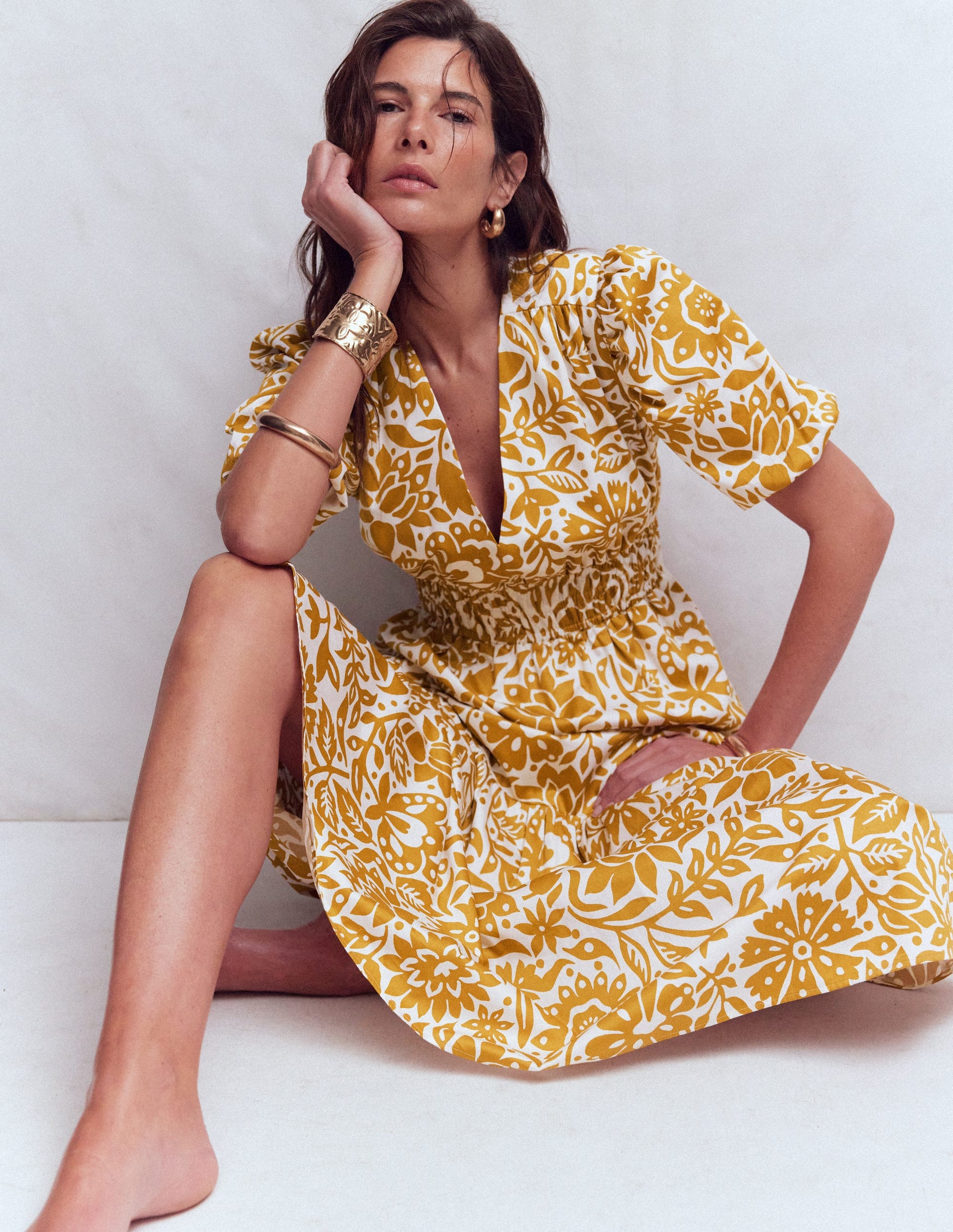 Boden Women's Irene Puff Sleeve Cotton Dress in Yellow