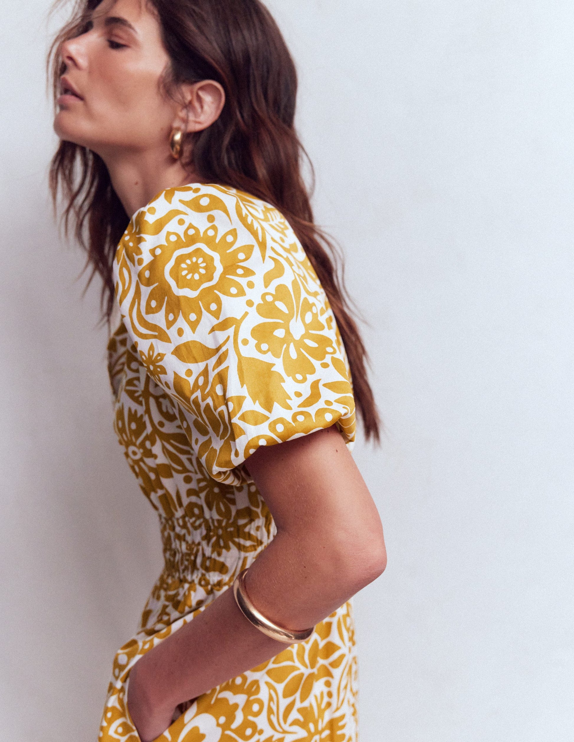 Boden Women's Irene Puff Sleeve Cotton Dress in Yellow | Size 4 Boden Women's Irene Puff Sleeve Cotton Dress in Yellow | Size 4
