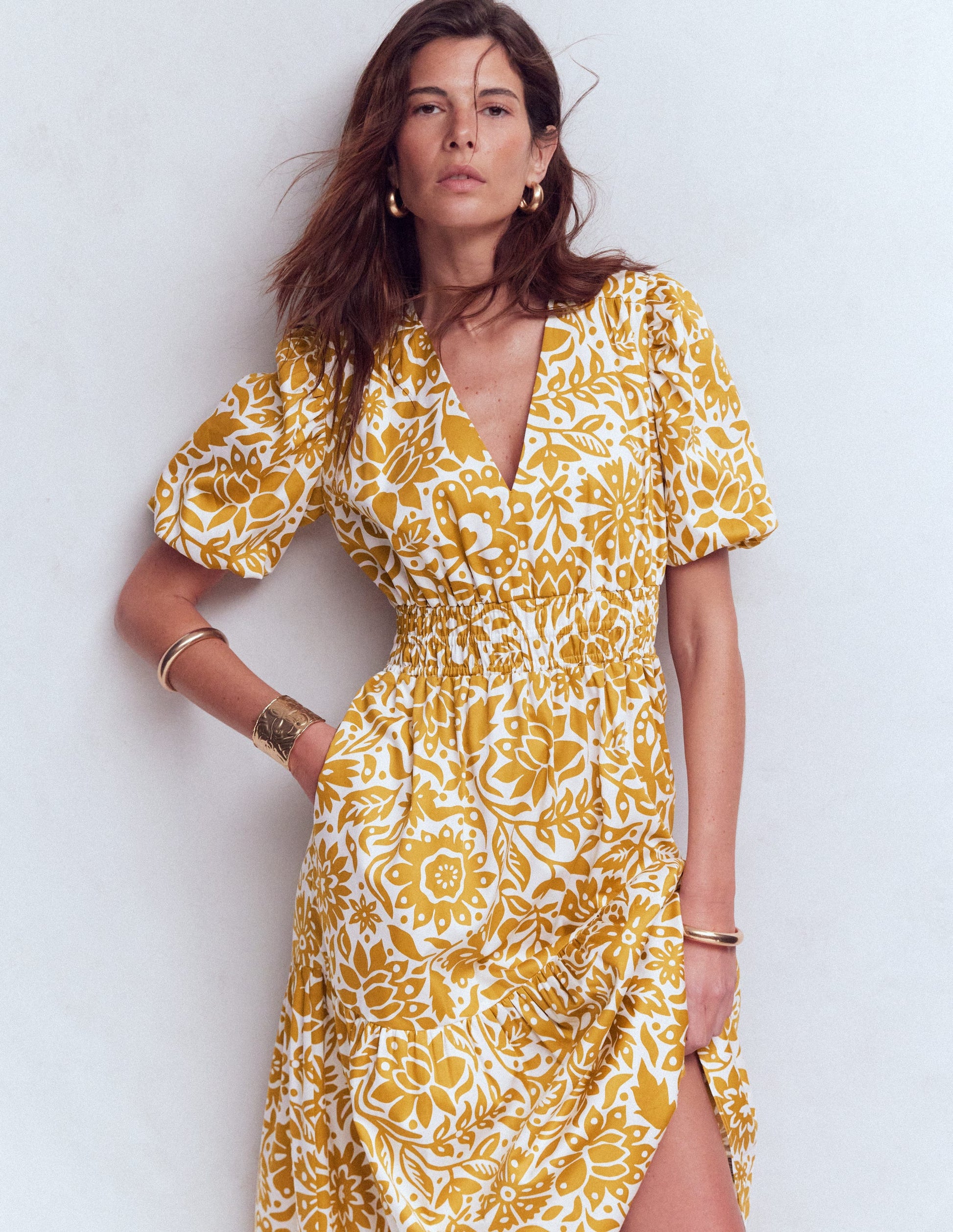 Boden Women's Irene Puff Sleeve Cotton Dress in Yellow | Size 4 Boden Women's Irene Puff Sleeve Cotton Dress in Yellow | Size 4