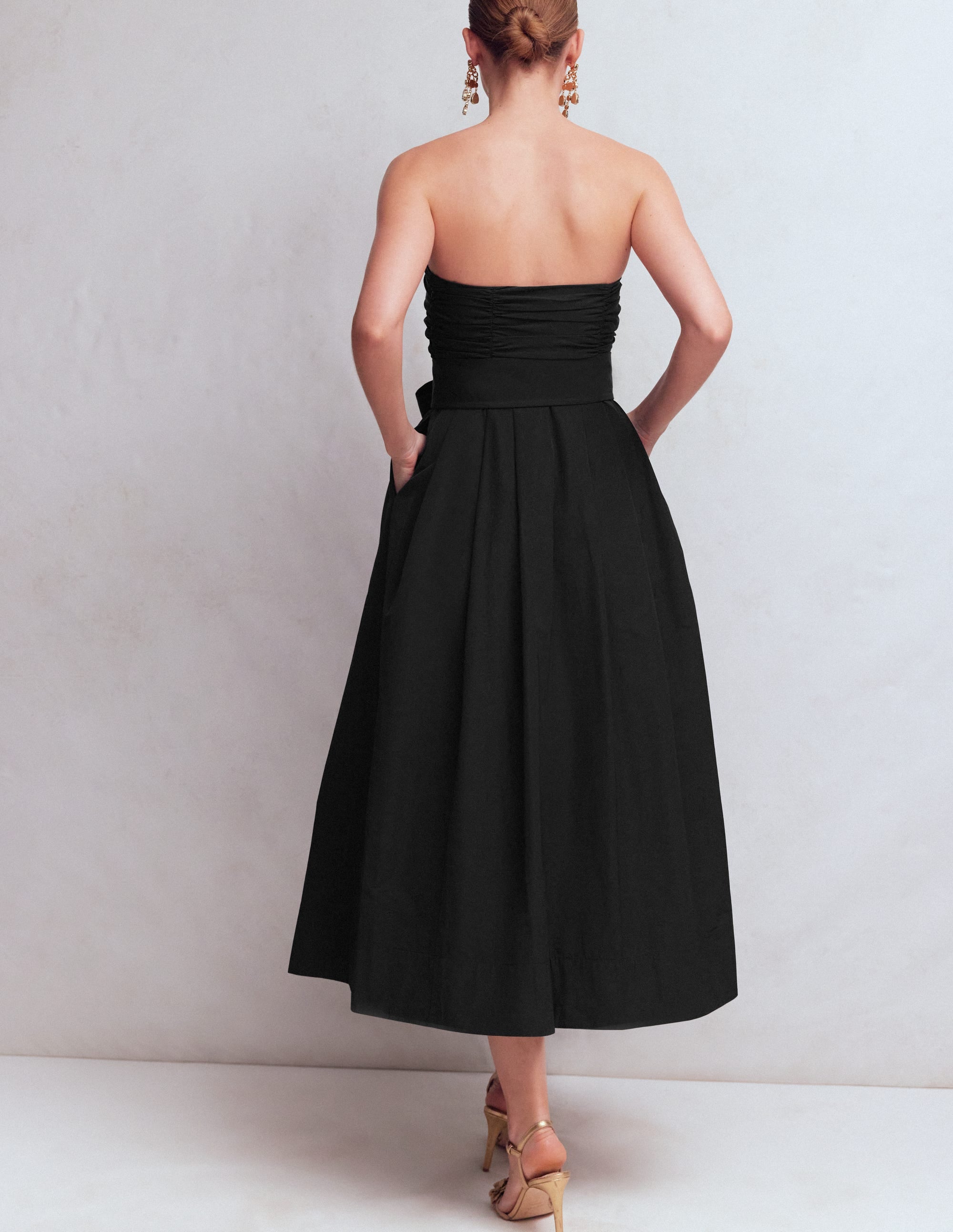 black strapless dress cotton Black Strapless Midi Dress